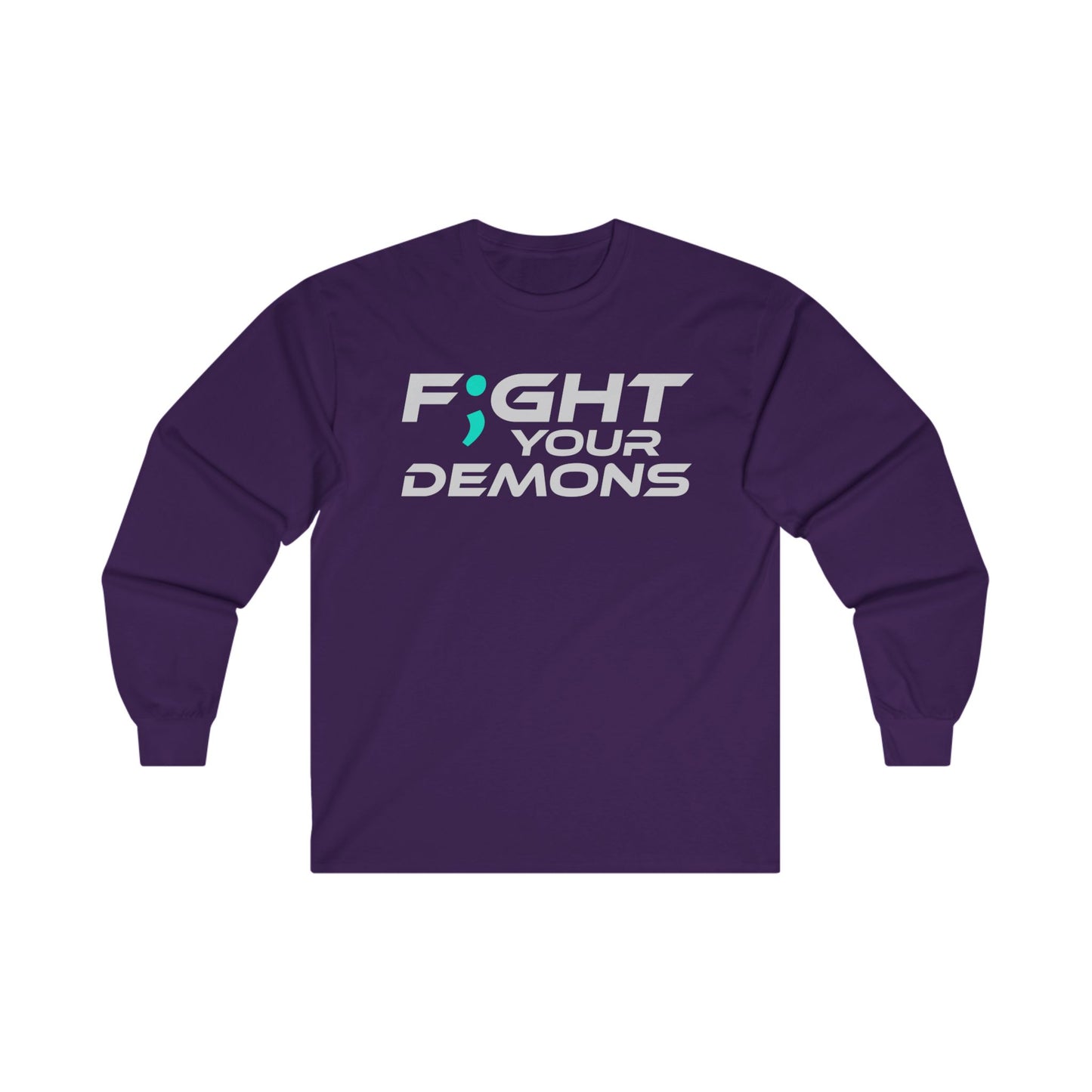 Fight Your Demons (White Font) -  Unisex Long Sleeve Tee – Empowering Red Cotton Shirt