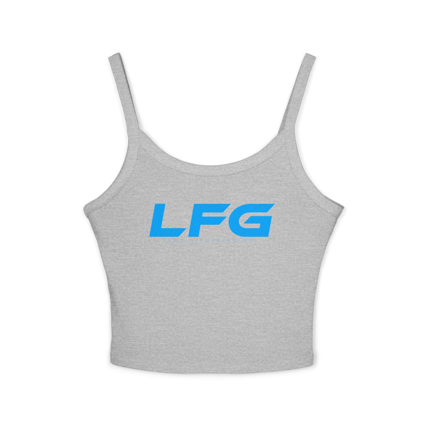 LFG (BLUE Font) - Women's Spaghetti Strap Tank Top - LFG Motivational Grey Crop Top