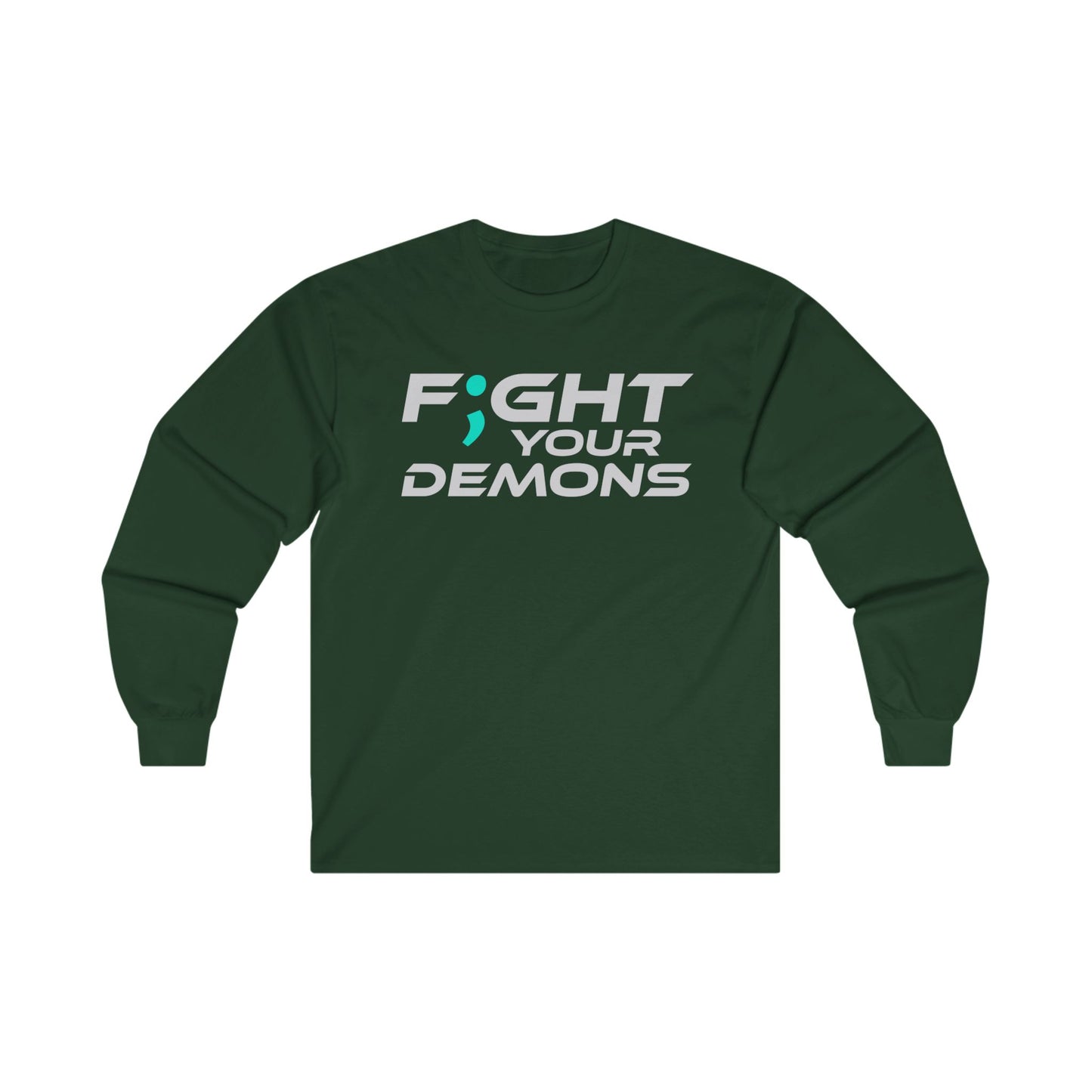 Fight Your Demons (White Font) -  Unisex Long Sleeve Tee – Empowering Red Cotton Shirt