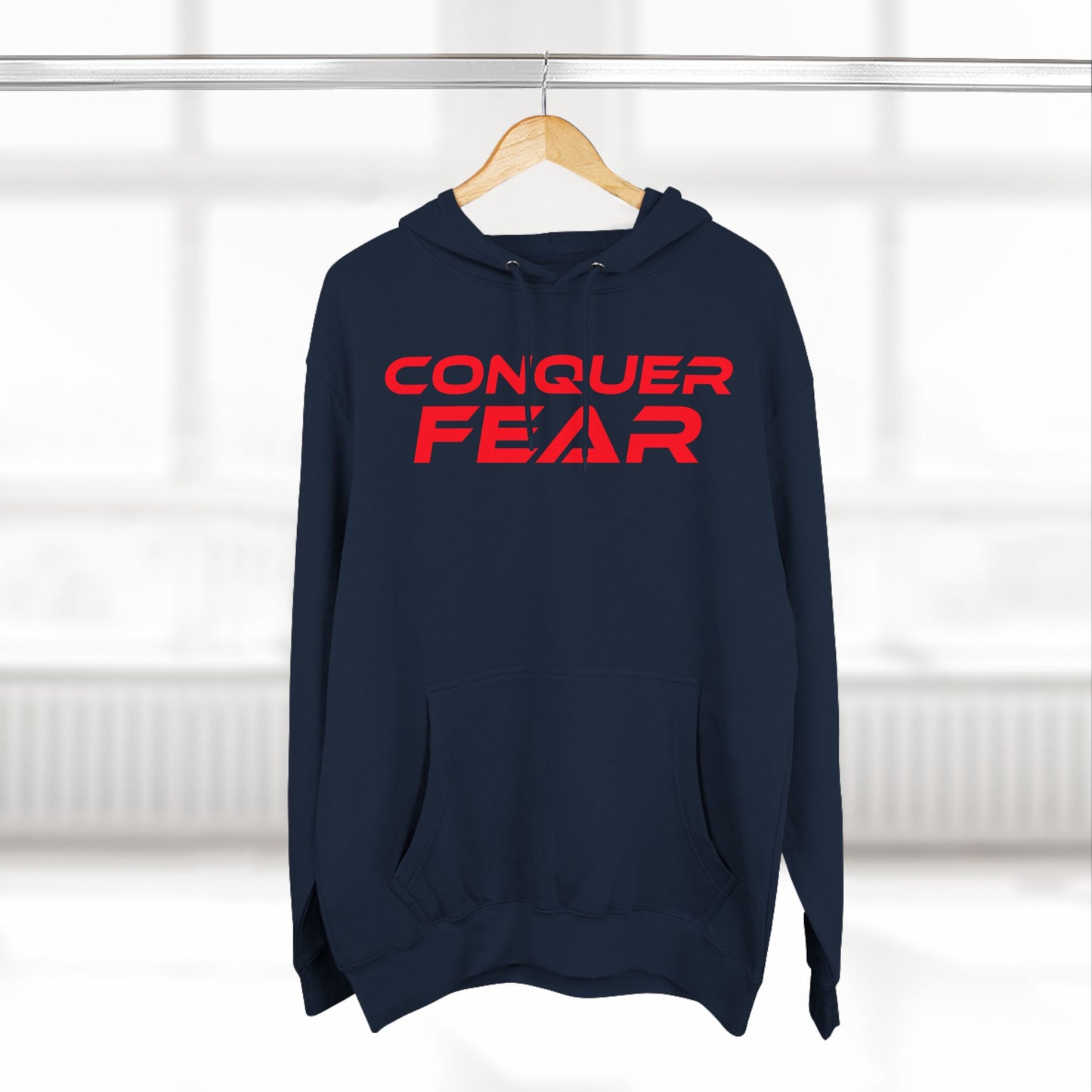 Conquer Fear - Fleece Hoodie - Motivational Black Sweatshirt for Comfort and Empowerment