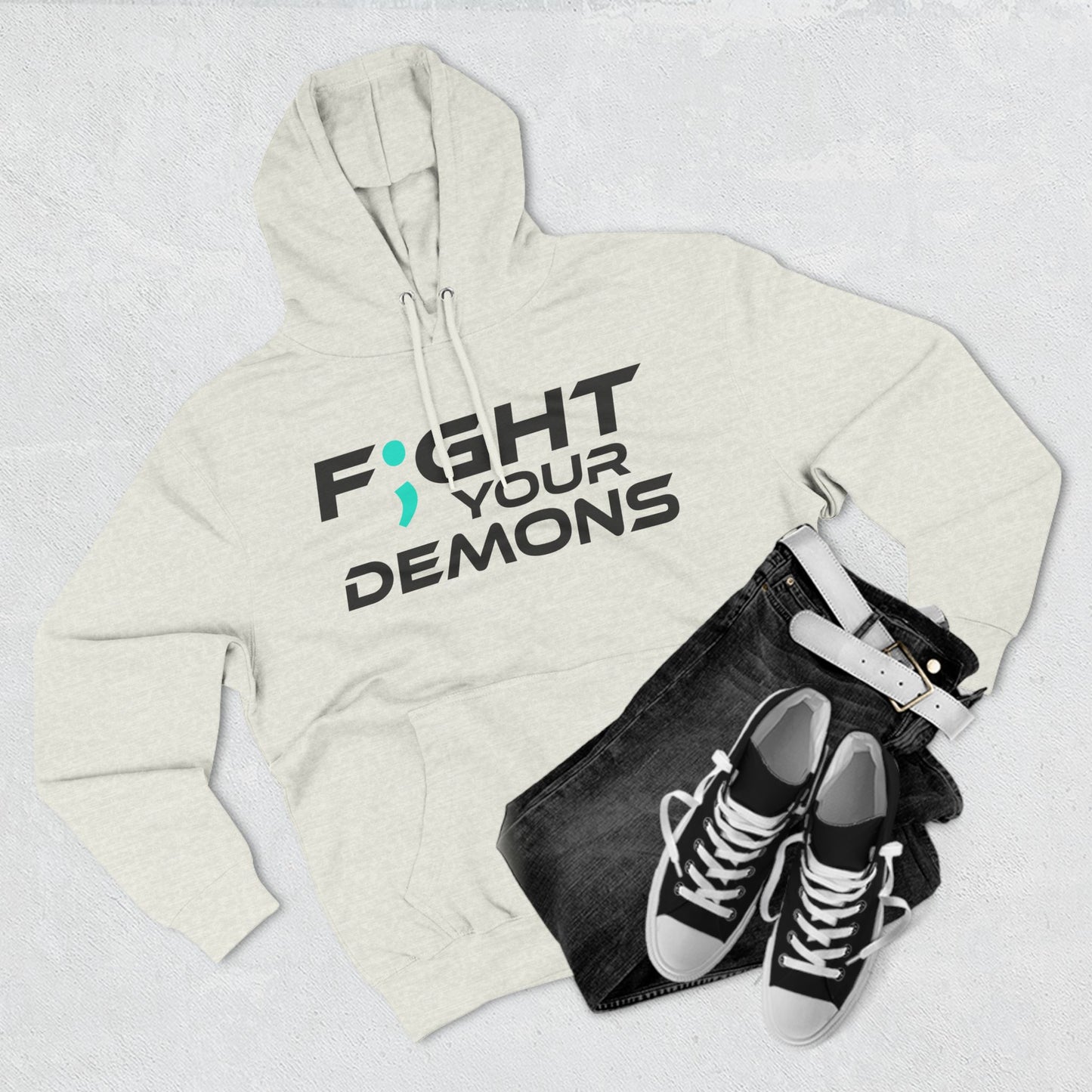 F;ght Your Demons (BLACK) - Three-Panel Fleece Hoodie