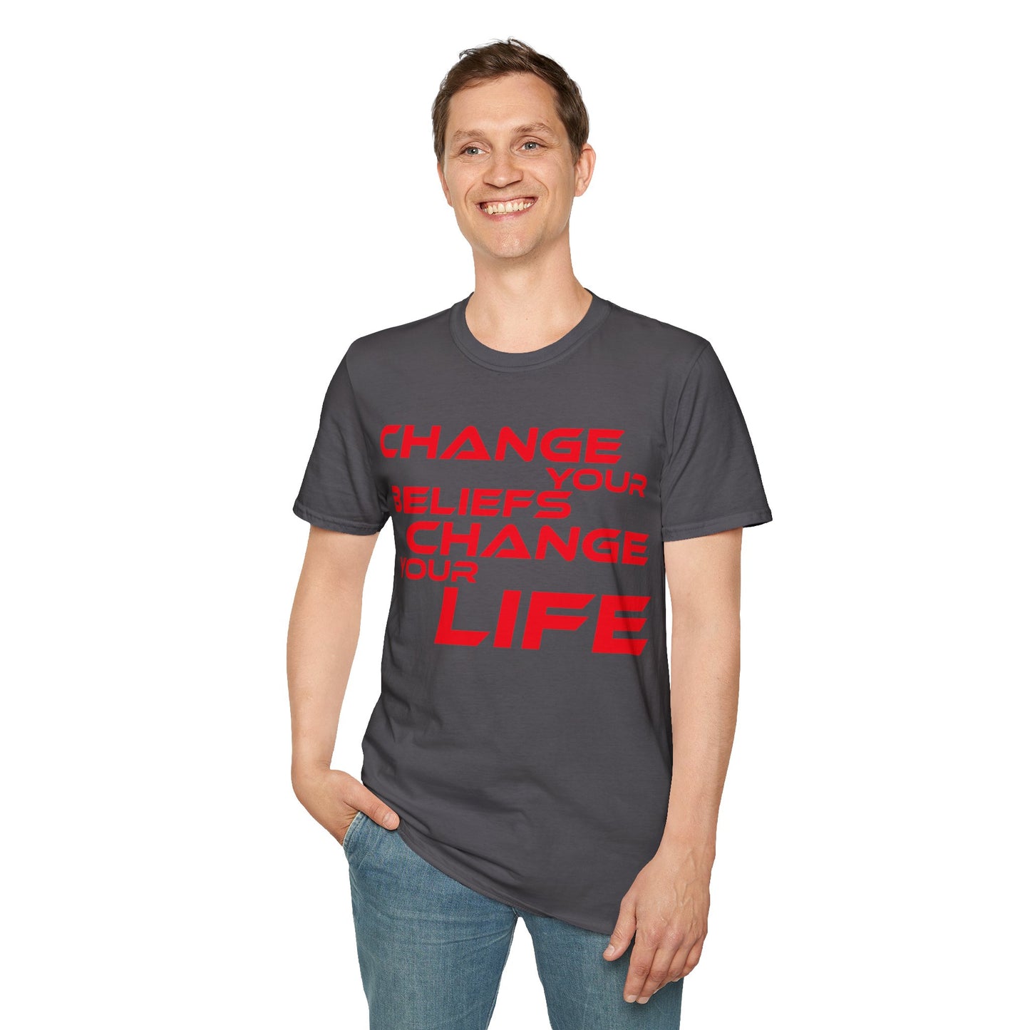 Change Your Beliefs, Change Your Life - Motivational Unisex Softstyle T-Shirt - 'Change Your Beliefs, Change Your Life'