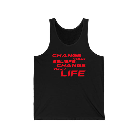 Change Your Beliefs, Change Your Life - Inspirational Unisex Jersey Tank - "Change Your Beliefs, Change Your Life" - Motivational Workout Top