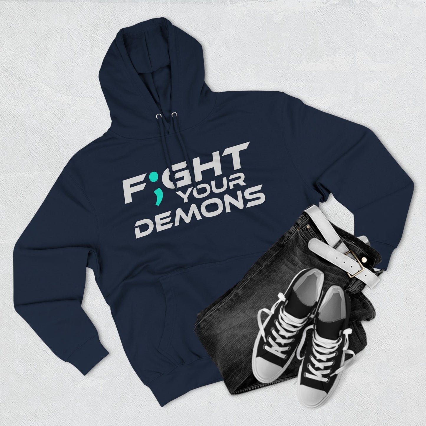 F;ght Your Demons (WHITE) - Three-Panel Fleece Hoodie