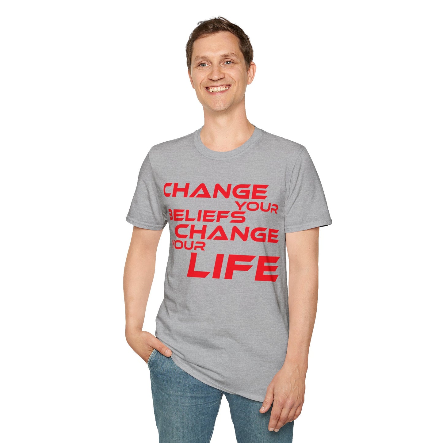 Change Your Beliefs, Change Your Life - Motivational Unisex Softstyle T-Shirt - 'Change Your Beliefs, Change Your Life'