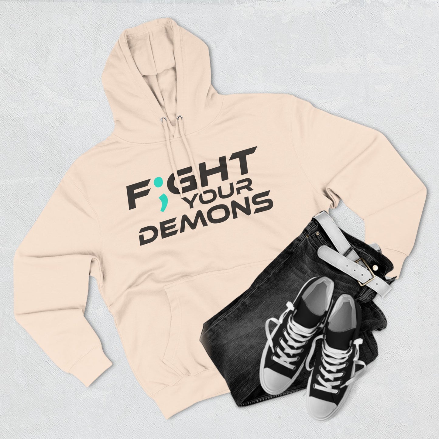 F;ght Your Demons (BLACK) - Three-Panel Fleece Hoodie