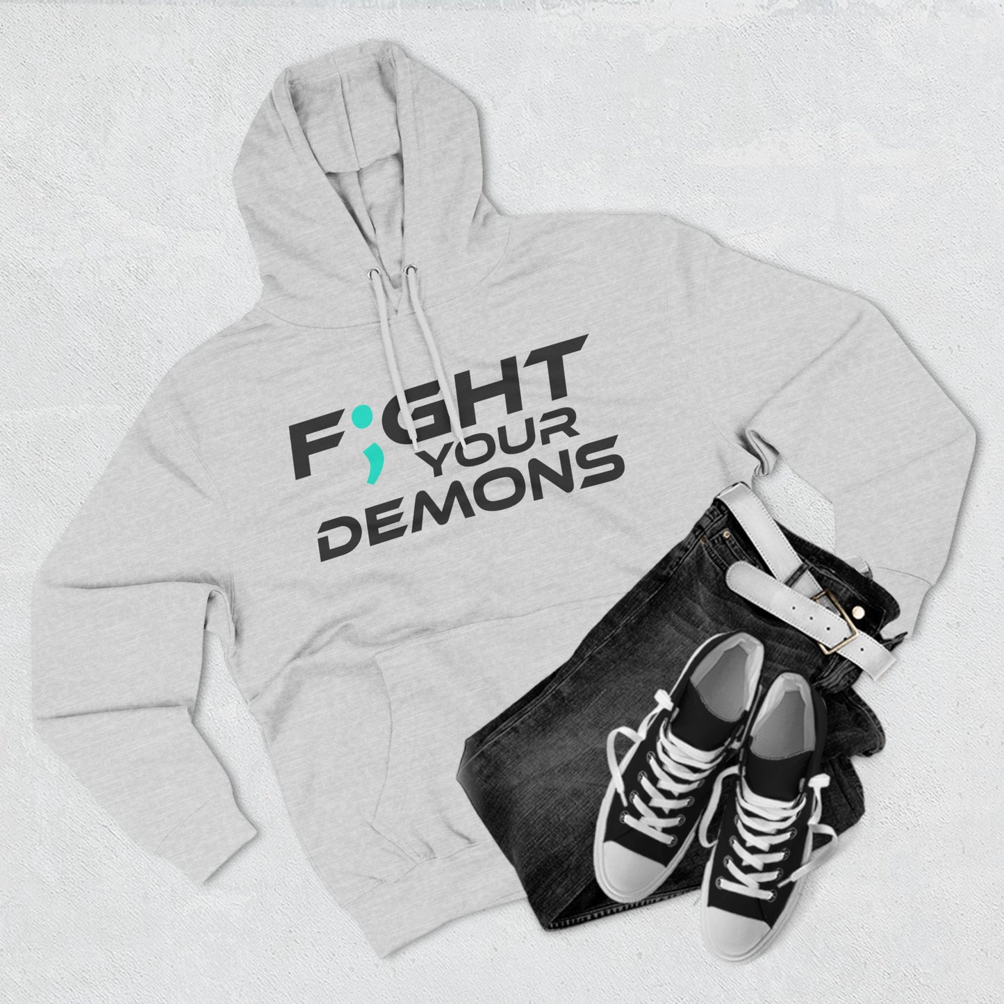 F;ght Your Demons (BLACK) - Three-Panel Fleece Hoodie