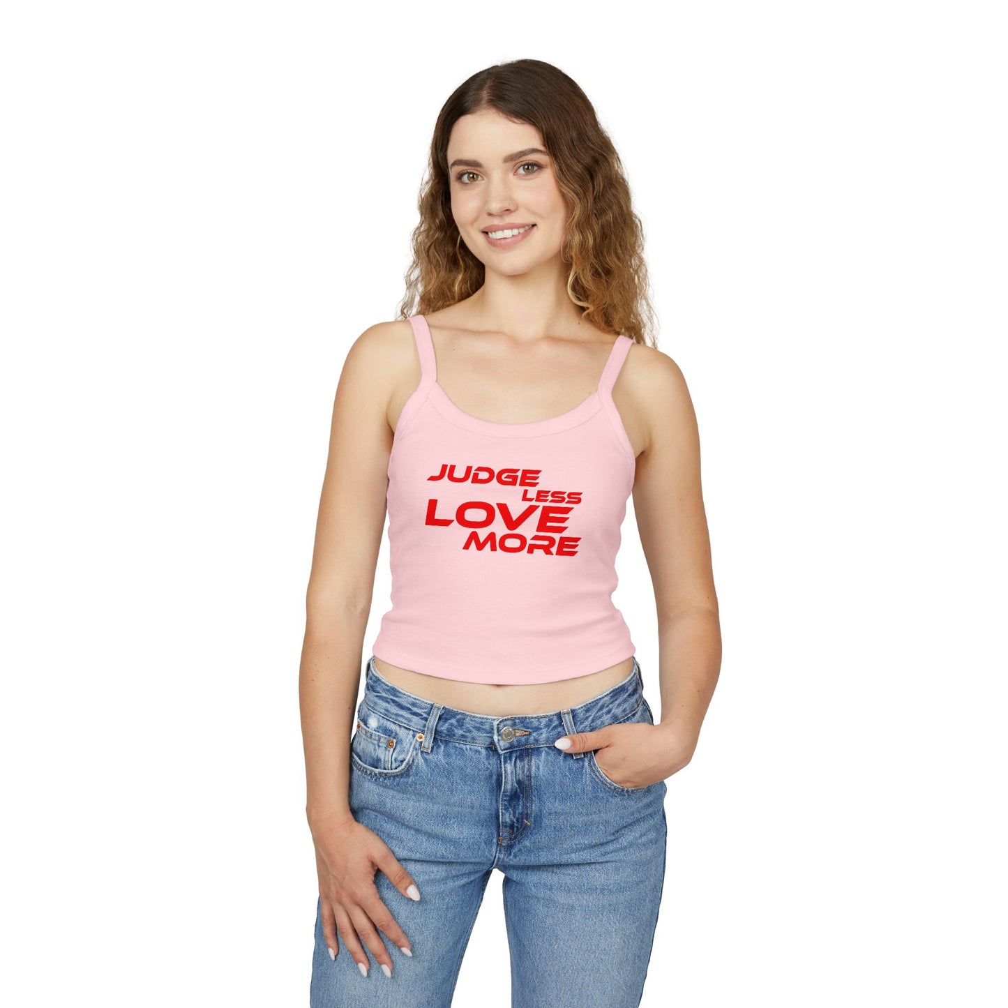 Judge Less Love More Women's Spaghetti Strap Tank Top - Casual Wear for Positive Vibes