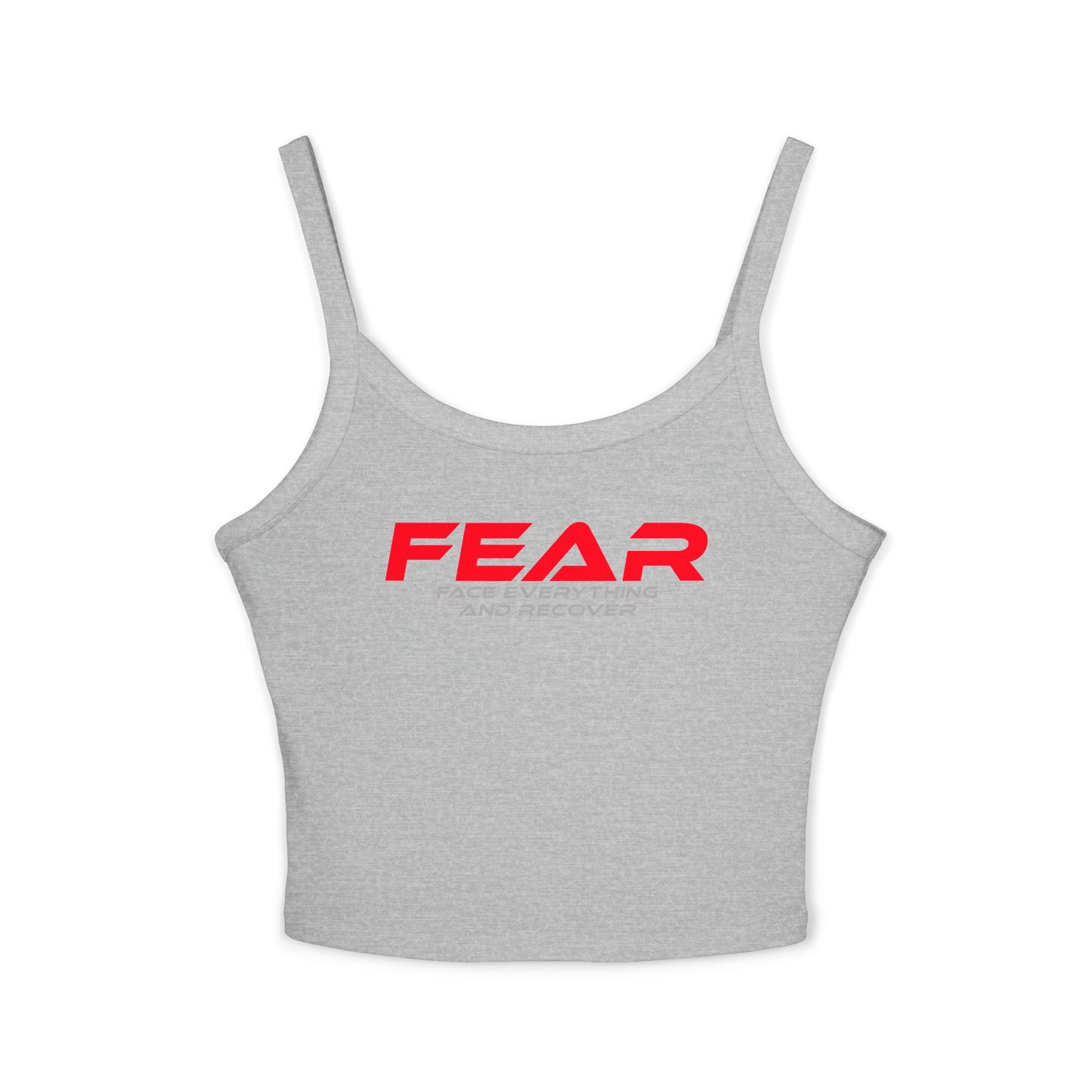 FEAR - Women's Spaghetti Strap Tank Top - Motivational Grey Crop Top