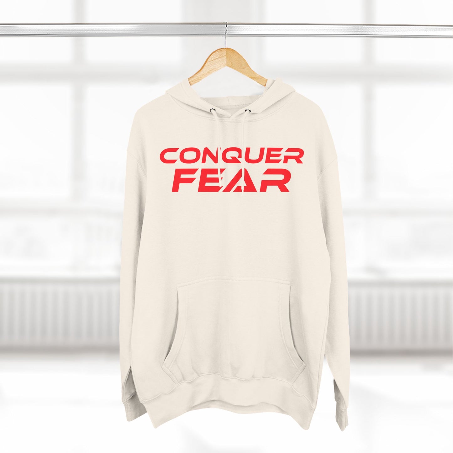 Conquer Fear - Fleece Hoodie - Motivational Black Sweatshirt for Comfort and Empowerment