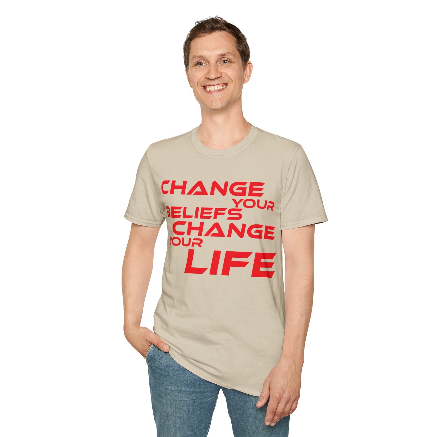 Change Your Beliefs, Change Your Life - Motivational Unisex Softstyle T-Shirt - 'Change Your Beliefs, Change Your Life'