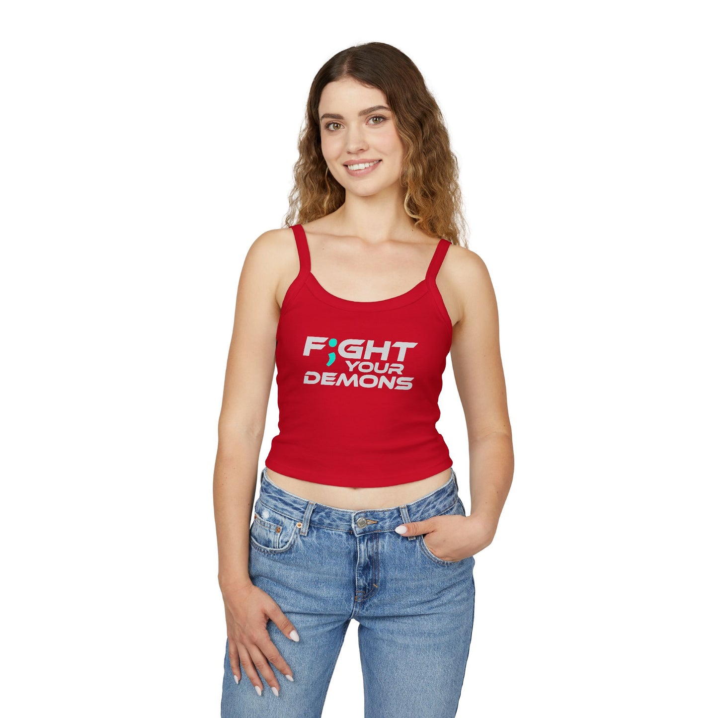 F;ght Your Demons (GREY Font) - Women’s Spaghetti Strap Tank Top - Motivational Apparel