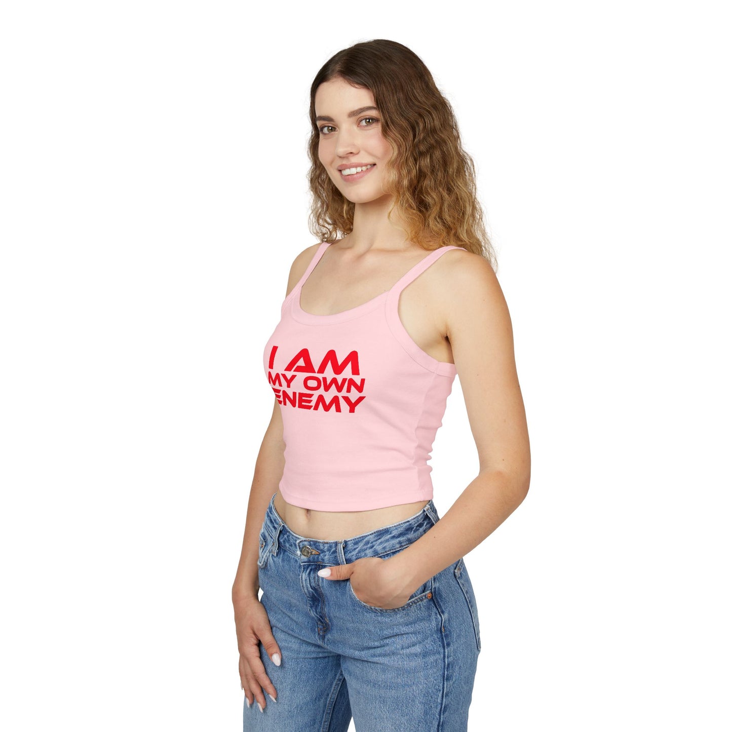 I Am My Own Enemy - Women’s Spaghetti Strap Tank Top - "I Am My Own Enemy" Empowering Statement Tee