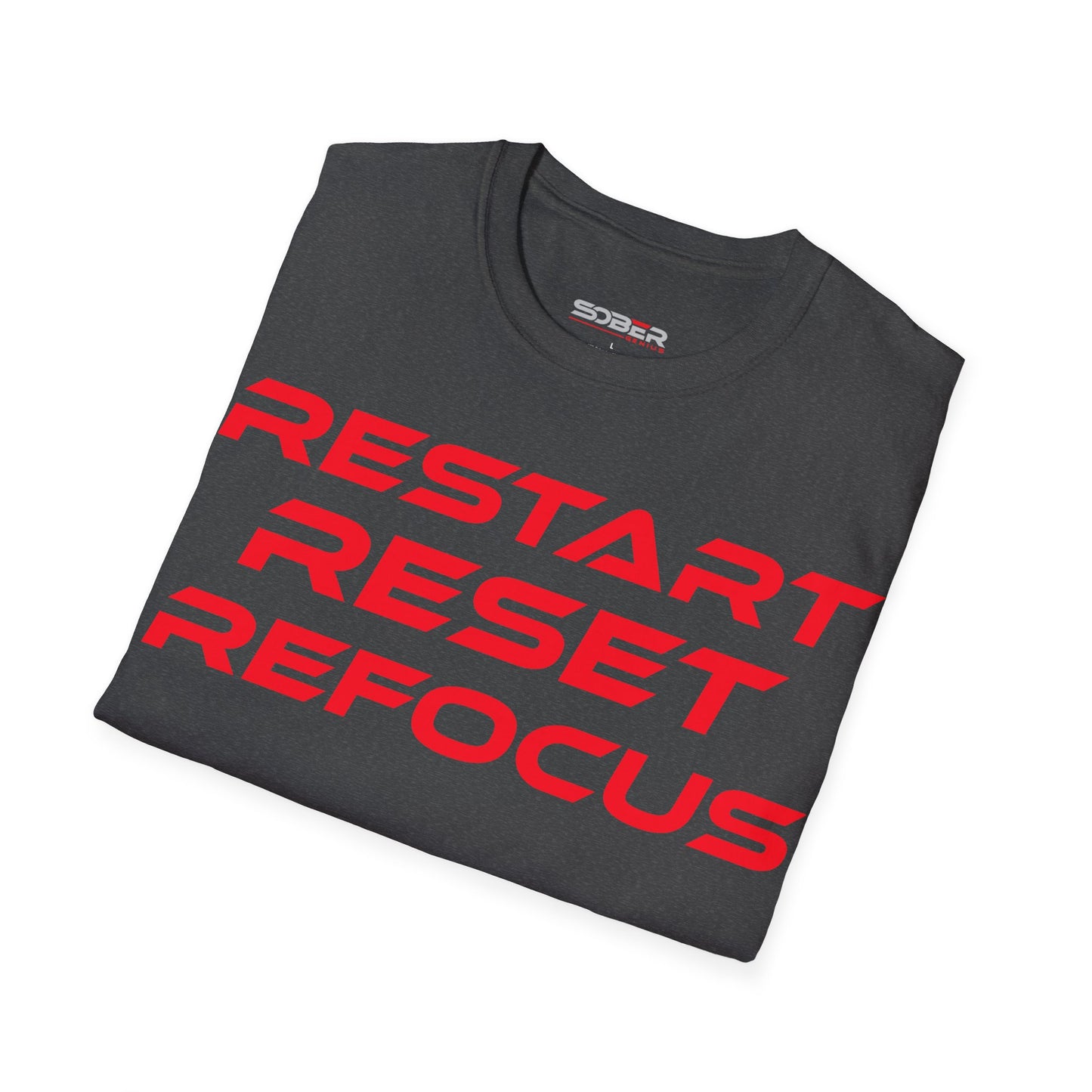 Restart, Reset, Refocus - Motivational Unisex Softstyle T-Shirt - 'Restart, Reset, Refocus' - Perfect for Self-Care and Mindfulness