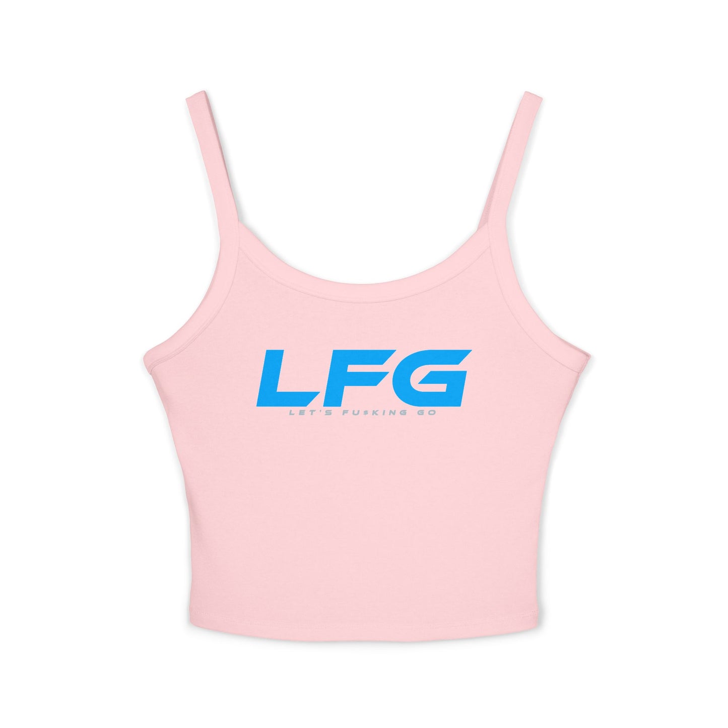 LFG (BLUE Font) - Women's Spaghetti Strap Tank Top - LFG Motivational Grey Crop Top