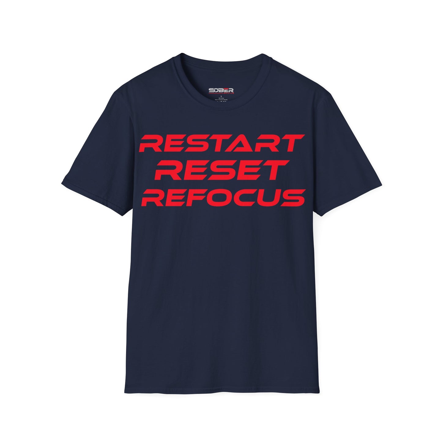 Restart, Reset, Refocus - Motivational Unisex Softstyle T-Shirt - 'Restart, Reset, Refocus' - Perfect for Self-Care and Mindfulness