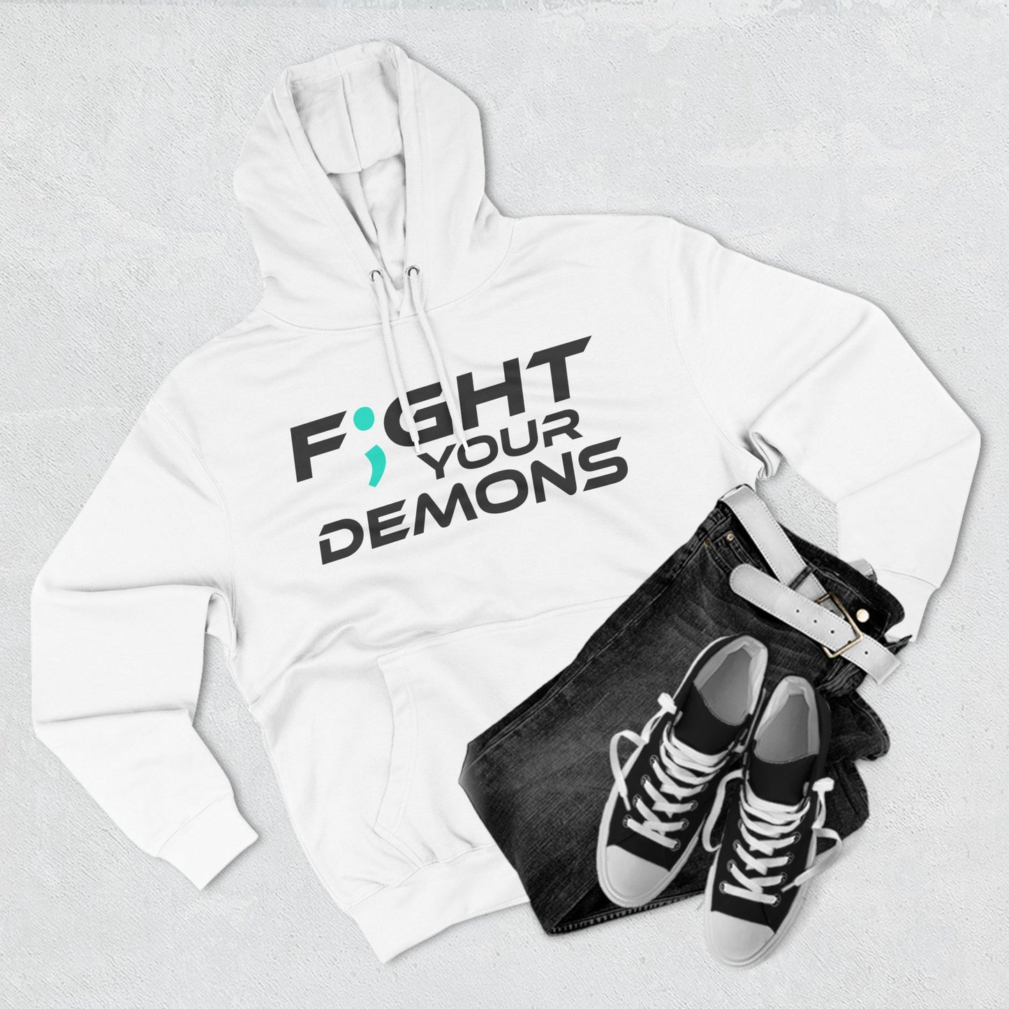 F;ght Your Demons (BLACK) - Three-Panel Fleece Hoodie