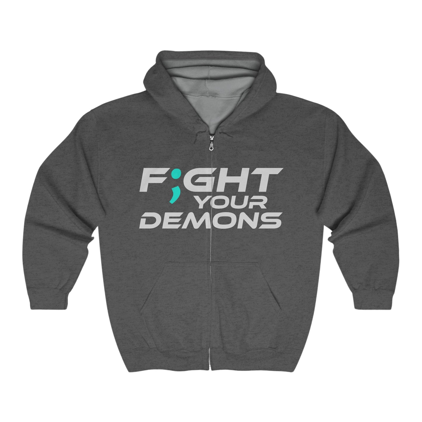 Fight Your Demons (GREY Font) -  Zip Hoodie - Unisex Heavy Blend Sweatshirt for Motivation and Comfort