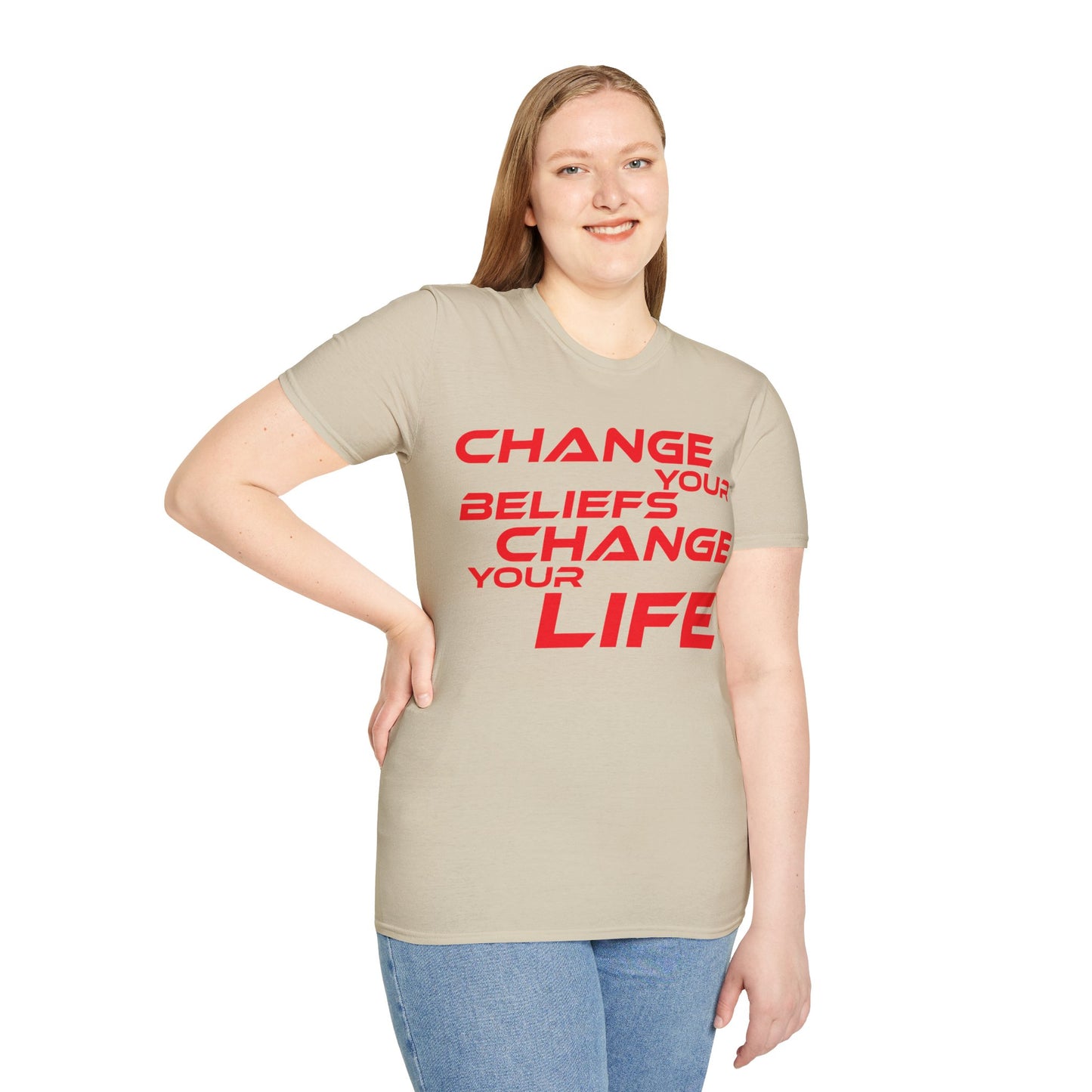 Change Your Beliefs, Change Your Life - Motivational Unisex Softstyle T-Shirt - 'Change Your Beliefs, Change Your Life'