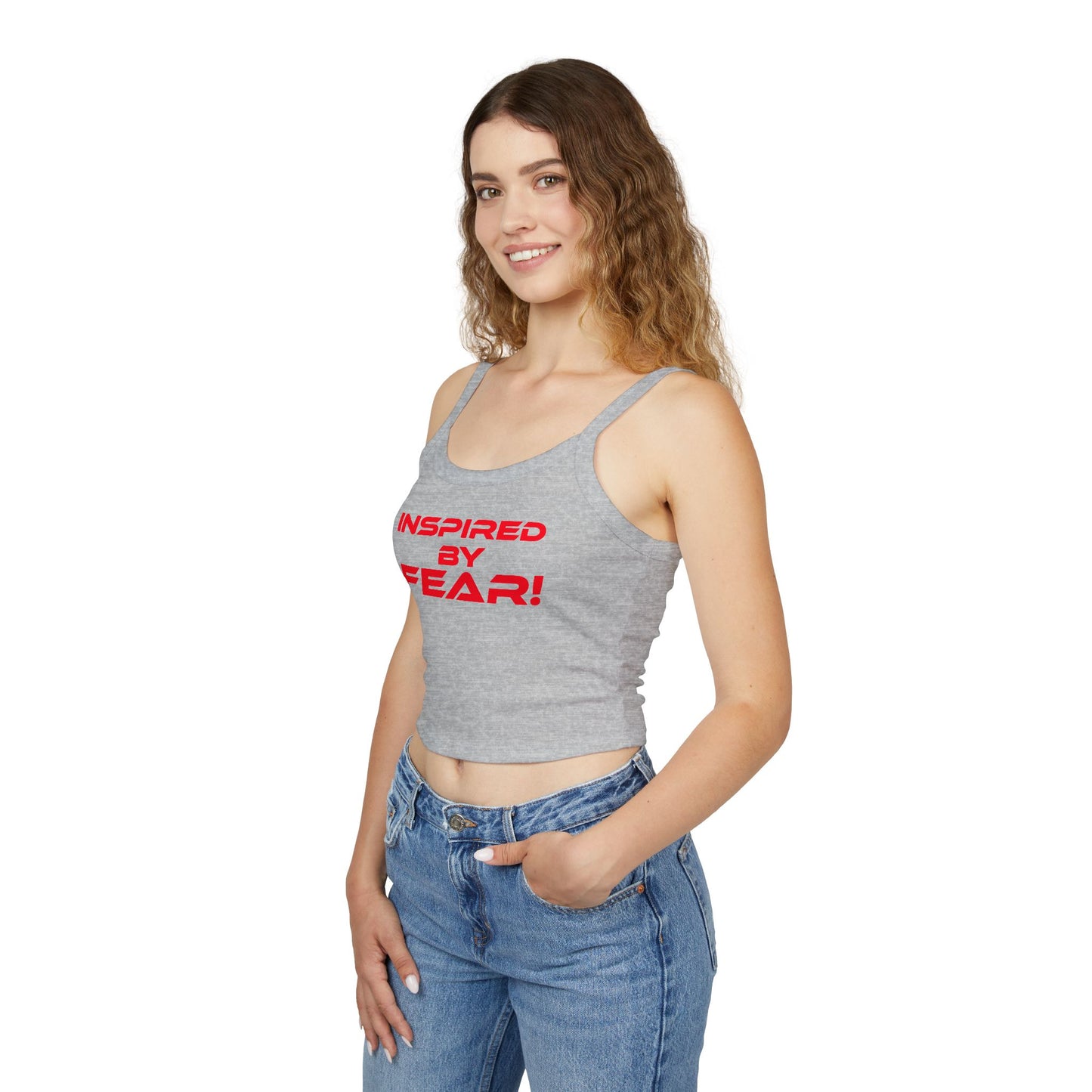 Inspired by Fear! - Women's Spaghetti Strap Tank Top - Motivational Gray Crop Top