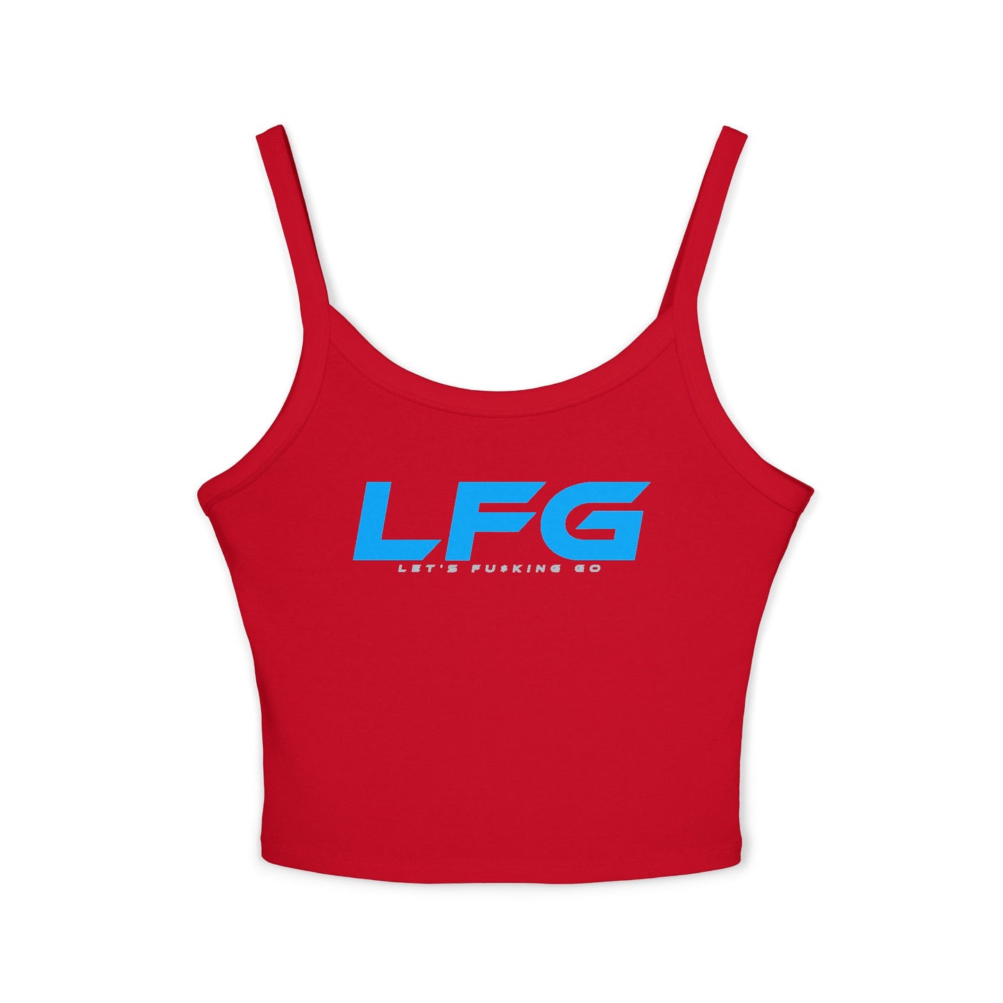 LFG (BLUE Font) - Women's Spaghetti Strap Tank Top - LFG Motivational Grey Crop Top