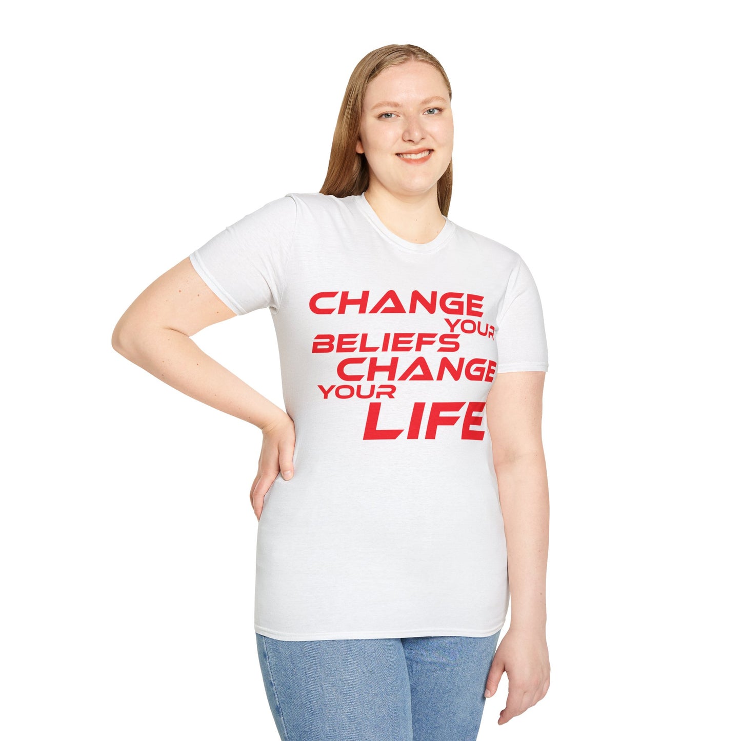 Change Your Beliefs, Change Your Life - Motivational Unisex Softstyle T-Shirt - 'Change Your Beliefs, Change Your Life'