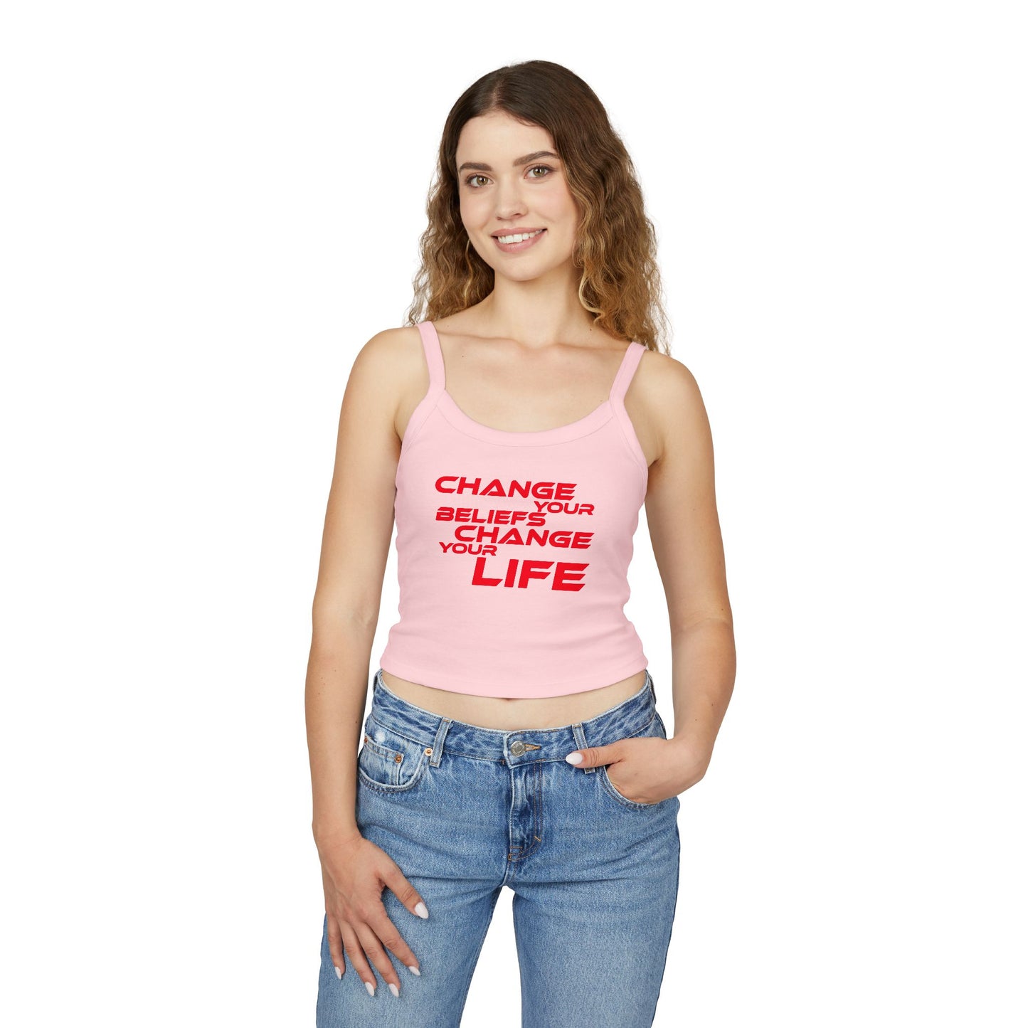 Change Your Beliefs, Change Your Life - Empowering Quote Women's Spaghetti Strap Tank Top - Change Your Beliefs, Change Your Life