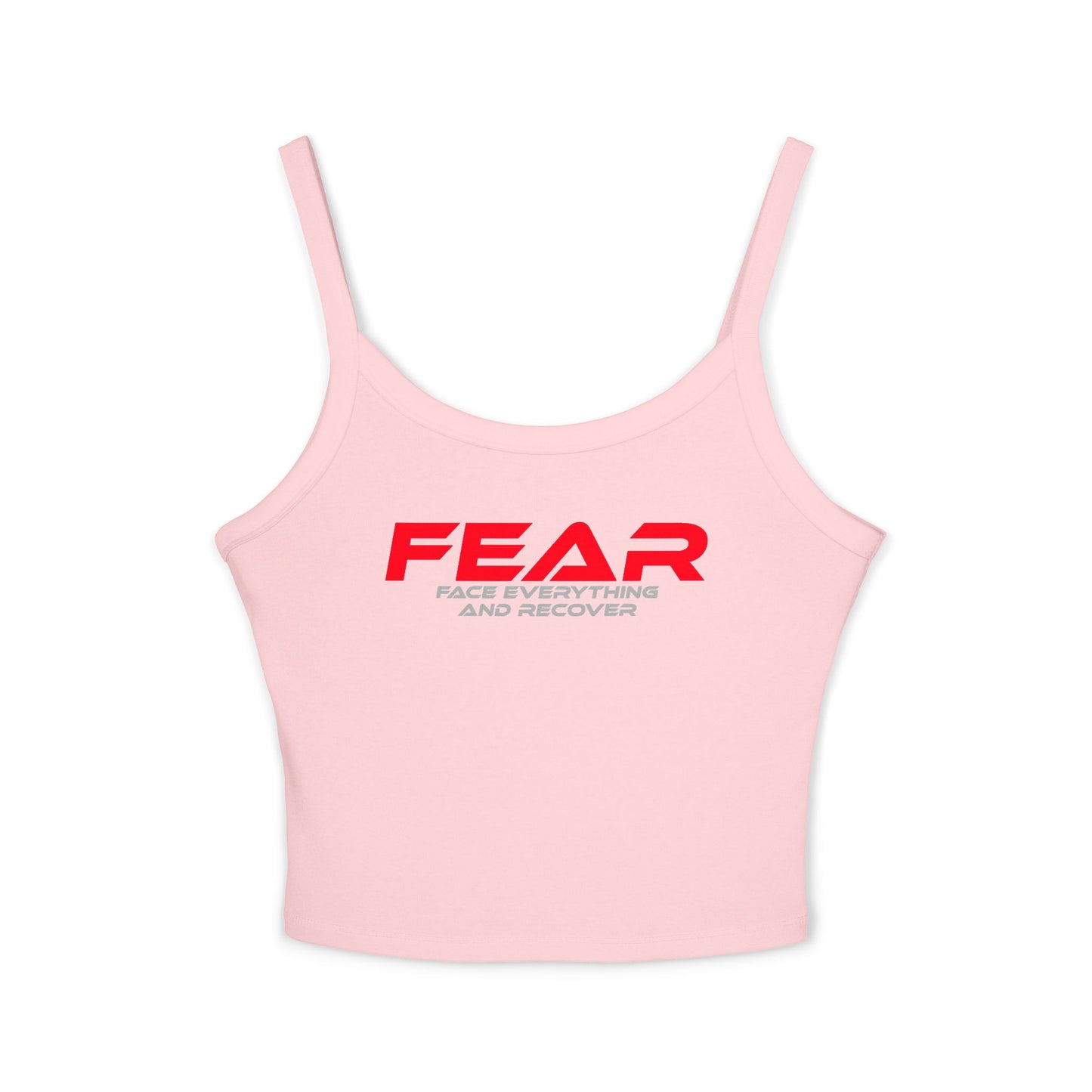 FEAR - Women's Spaghetti Strap Tank Top - Motivational Grey Crop Top