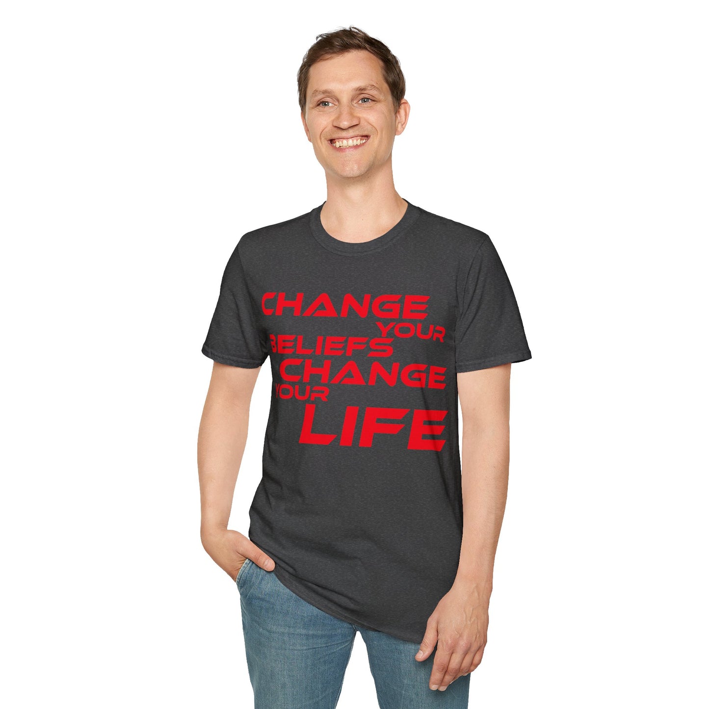 Change Your Beliefs, Change Your Life - Motivational Unisex Softstyle T-Shirt - 'Change Your Beliefs, Change Your Life'