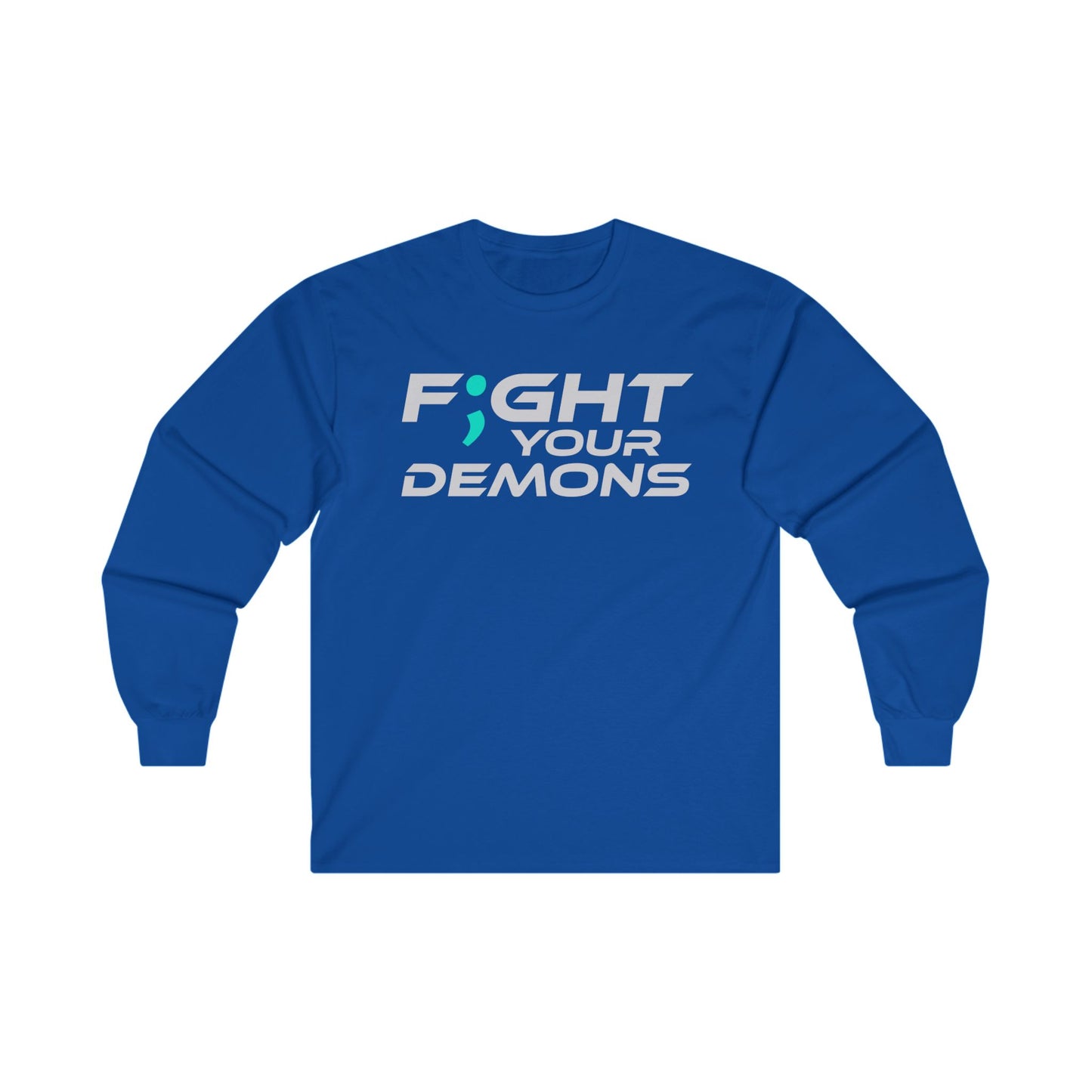 Fight Your Demons (White Font) -  Unisex Long Sleeve Tee – Empowering Red Cotton Shirt