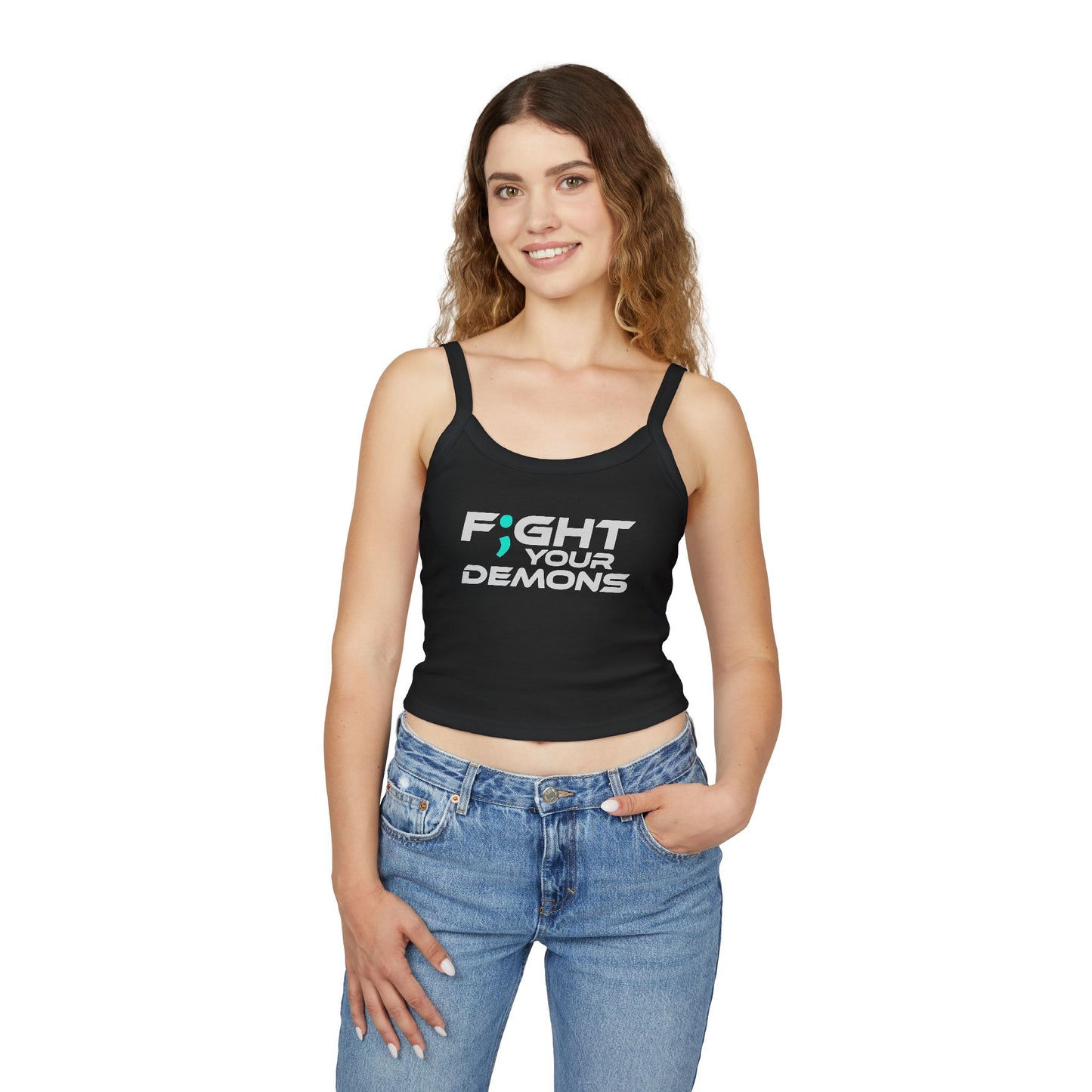 F;ght Your Demons (GREY Font) - Women’s Spaghetti Strap Tank Top - Motivational Apparel