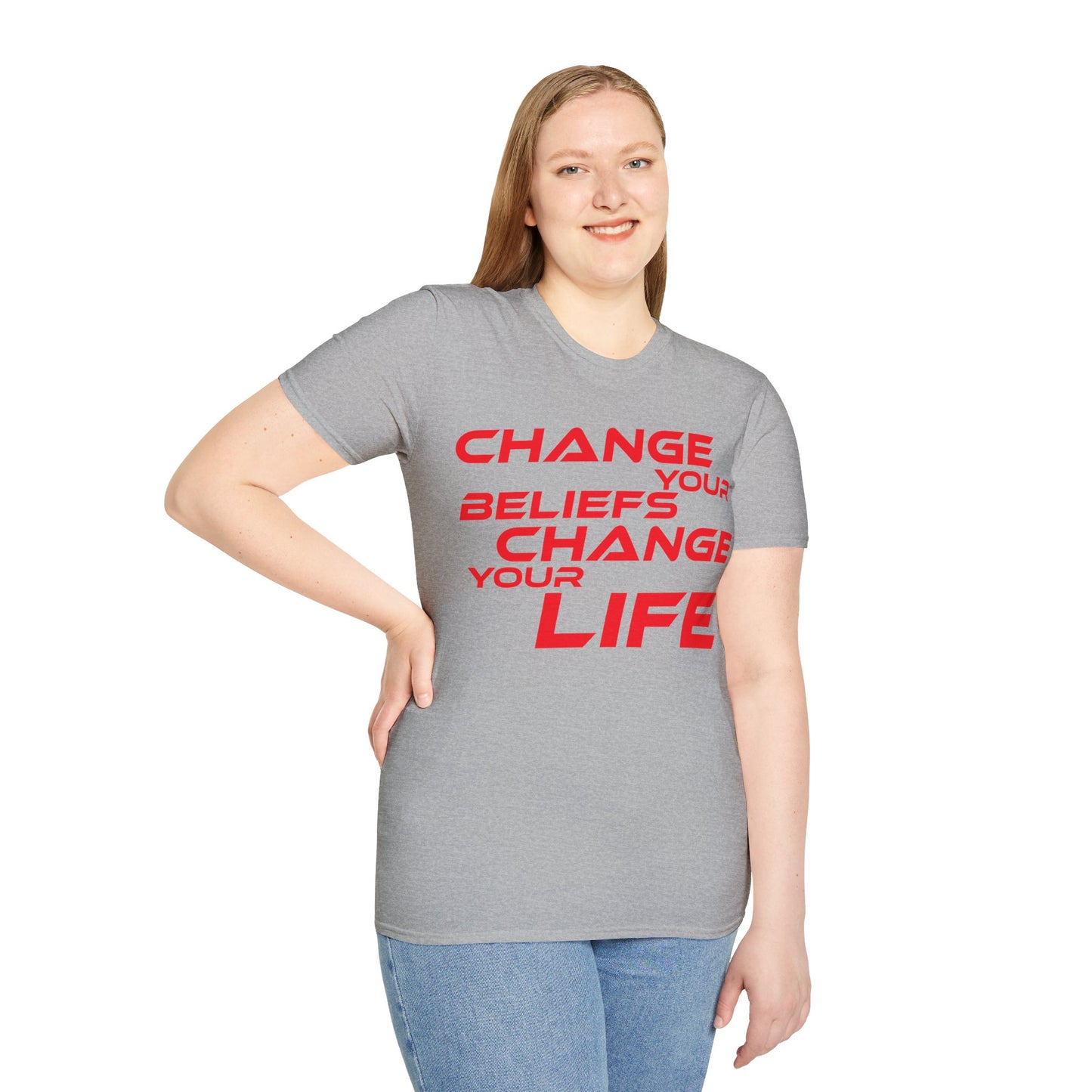 Change Your Beliefs, Change Your Life - Motivational Unisex Softstyle T-Shirt - 'Change Your Beliefs, Change Your Life'