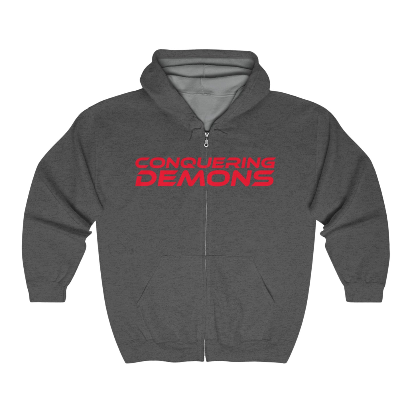 Conquering Demons - Unisex Heavy Blend Full Zip Hoodie - Motivational Sweatshirt for Mental Health Awareness