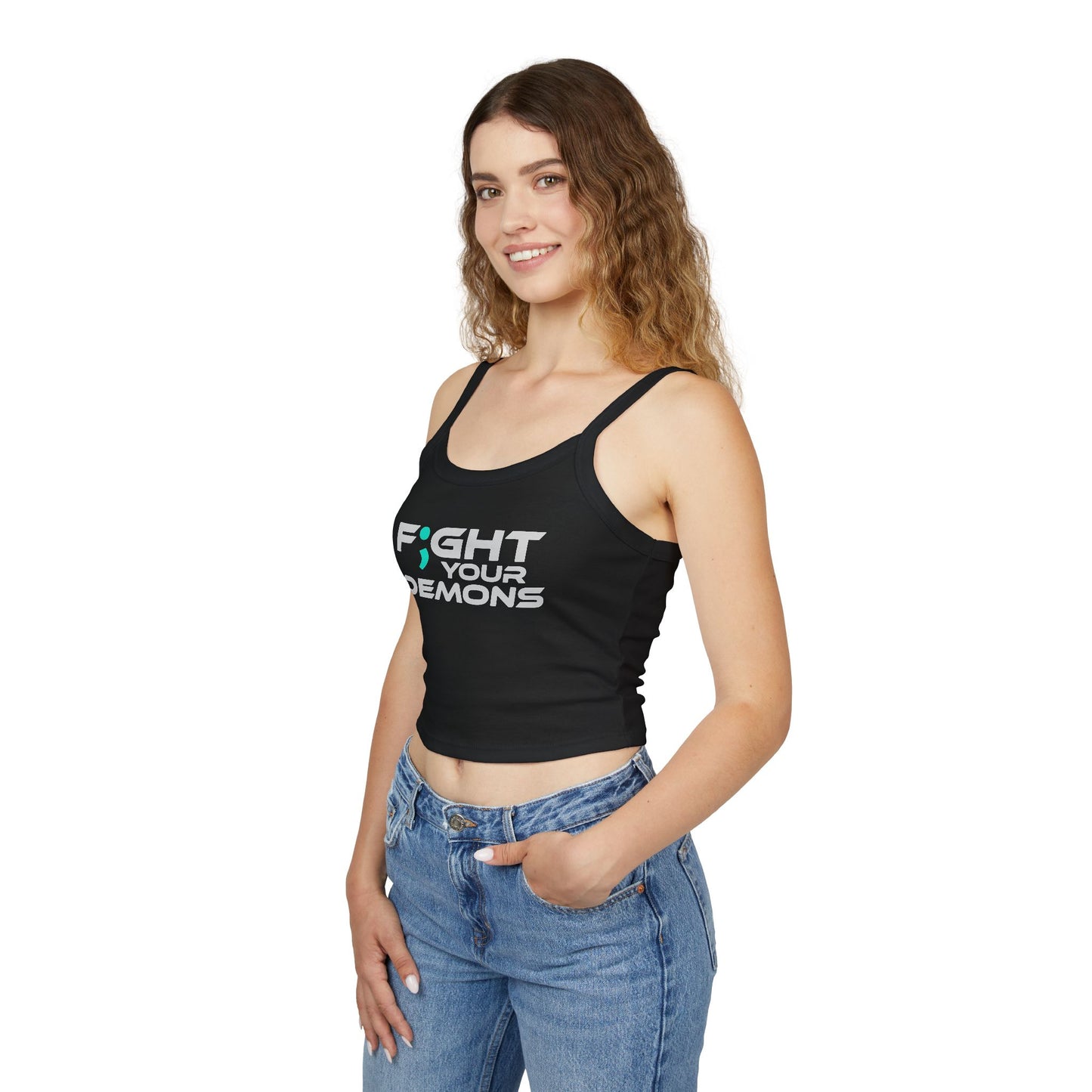 F;ght Your Demons (GREY Font) - Women’s Spaghetti Strap Tank Top - Motivational Apparel