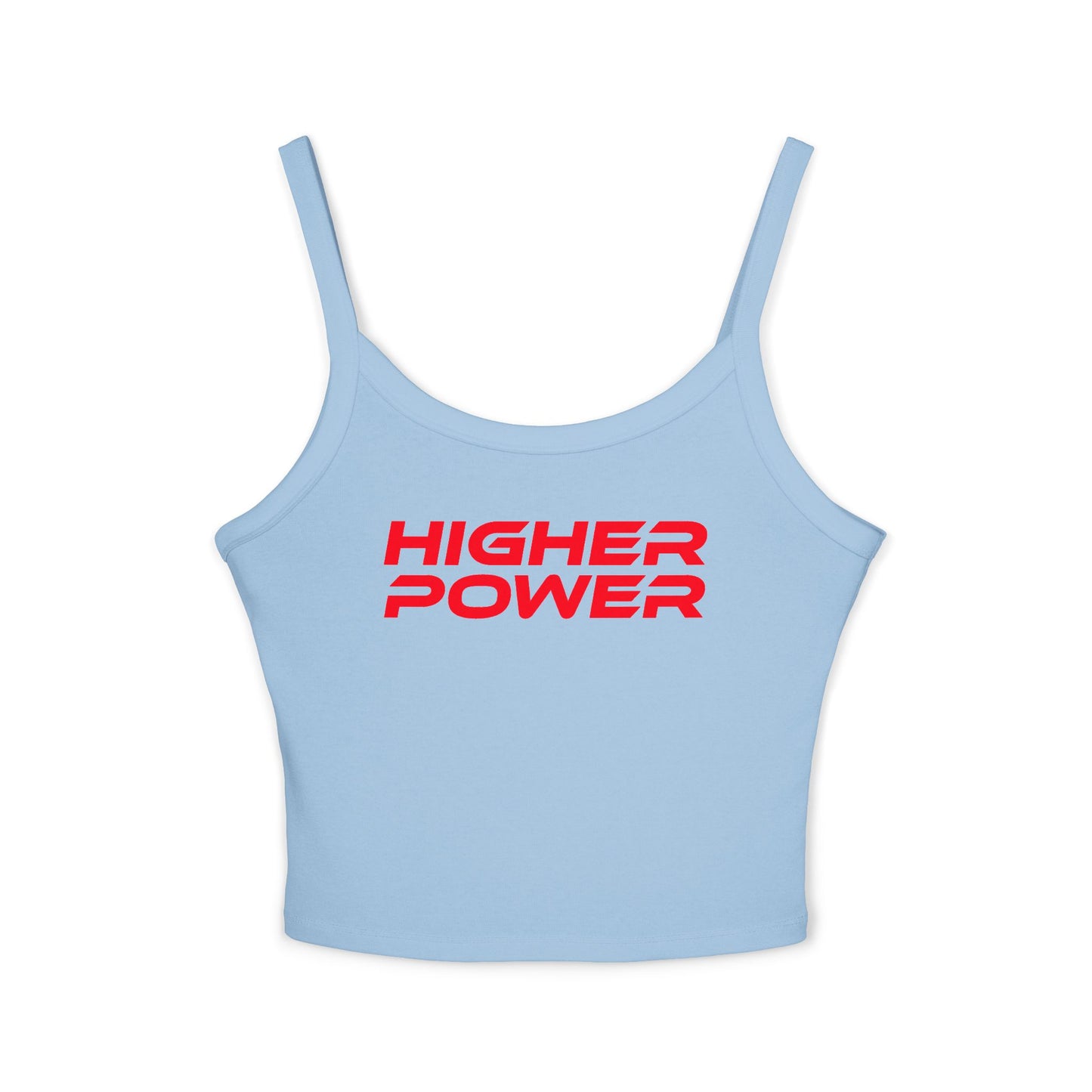 Higher Power - Women's Spaghetti Strap Tank Top - Motivational Gray Crop