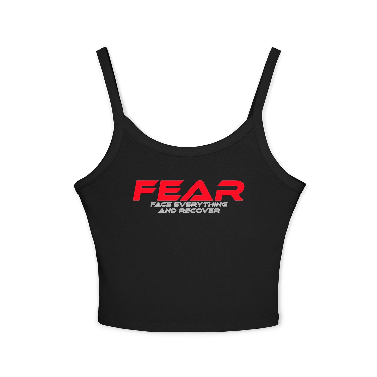 FEAR - Women's Spaghetti Strap Tank Top - Motivational Grey Crop Top