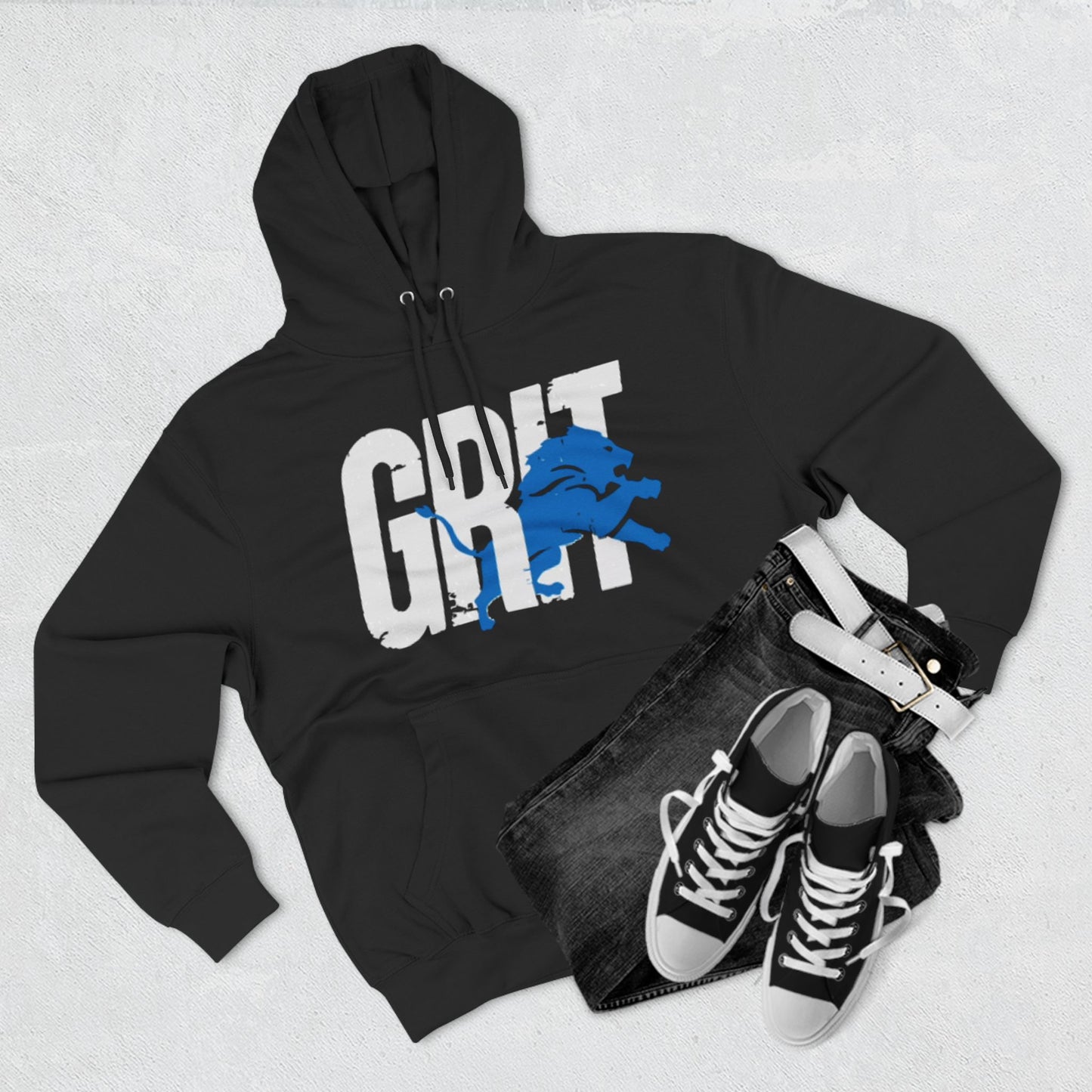 Grit & Soberpreneur w/Lion -  Fleece Hoodie - Motivational Black Sweatshirt