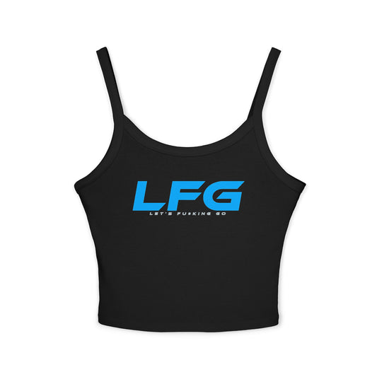 LFG (BLUE Font) - Women's Spaghetti Strap Tank Top - LFG Motivational Grey Crop Top