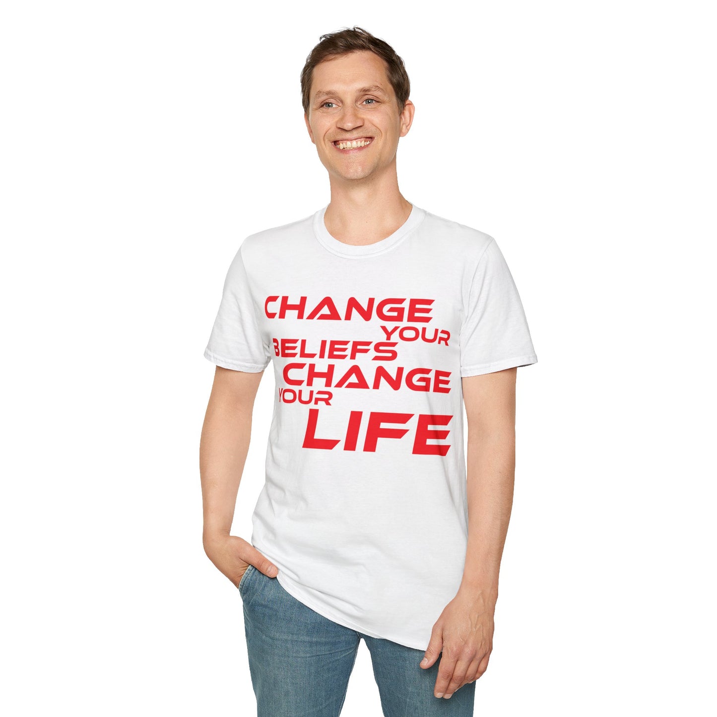 Change Your Beliefs, Change Your Life - Motivational Unisex Softstyle T-Shirt - 'Change Your Beliefs, Change Your Life'