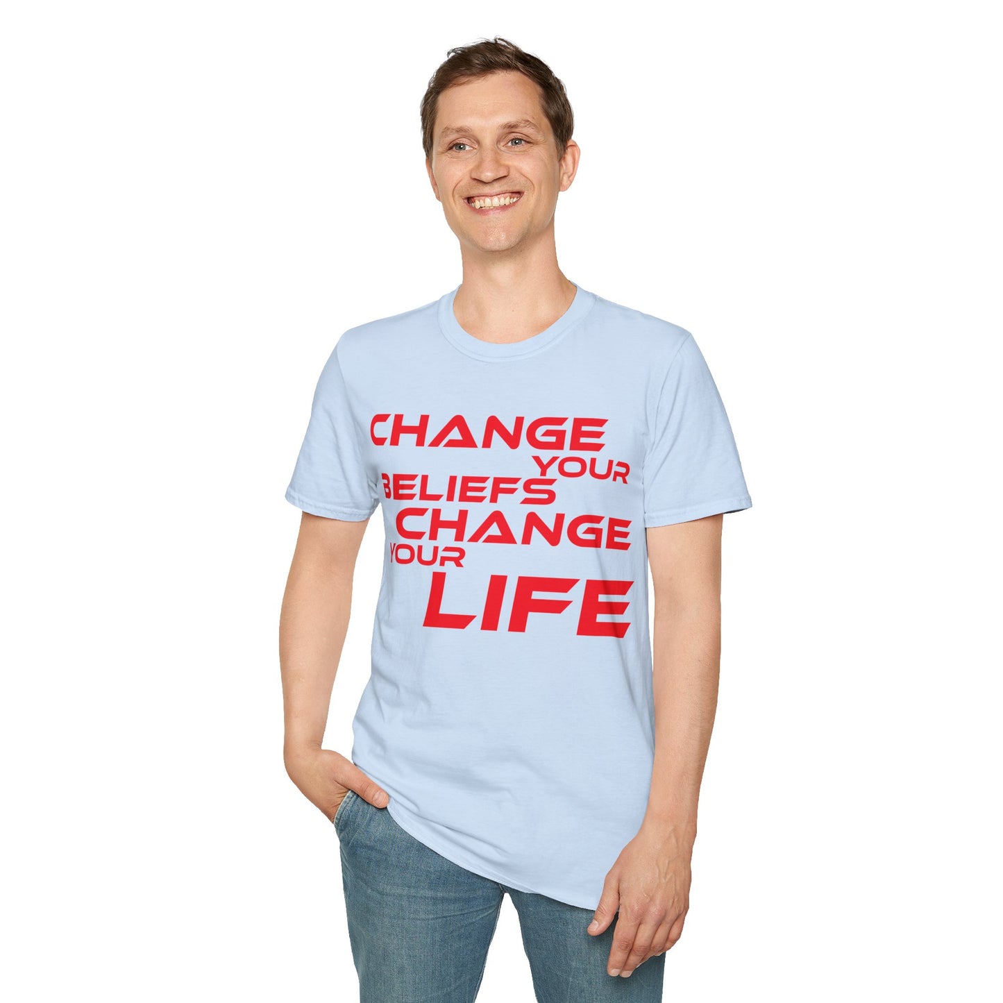 Change Your Beliefs, Change Your Life - Motivational Unisex Softstyle T-Shirt - 'Change Your Beliefs, Change Your Life'