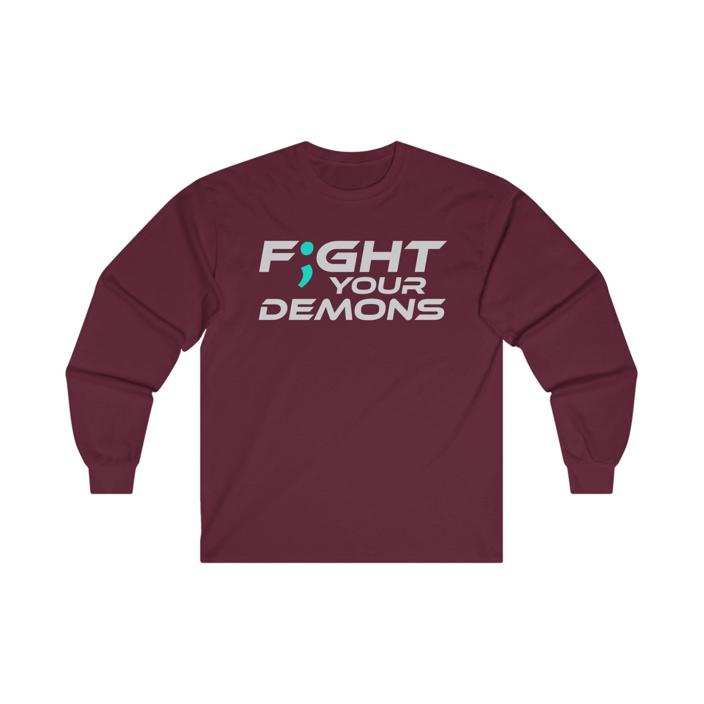 Fight Your Demons (White Font) -  Unisex Long Sleeve Tee – Empowering Red Cotton Shirt