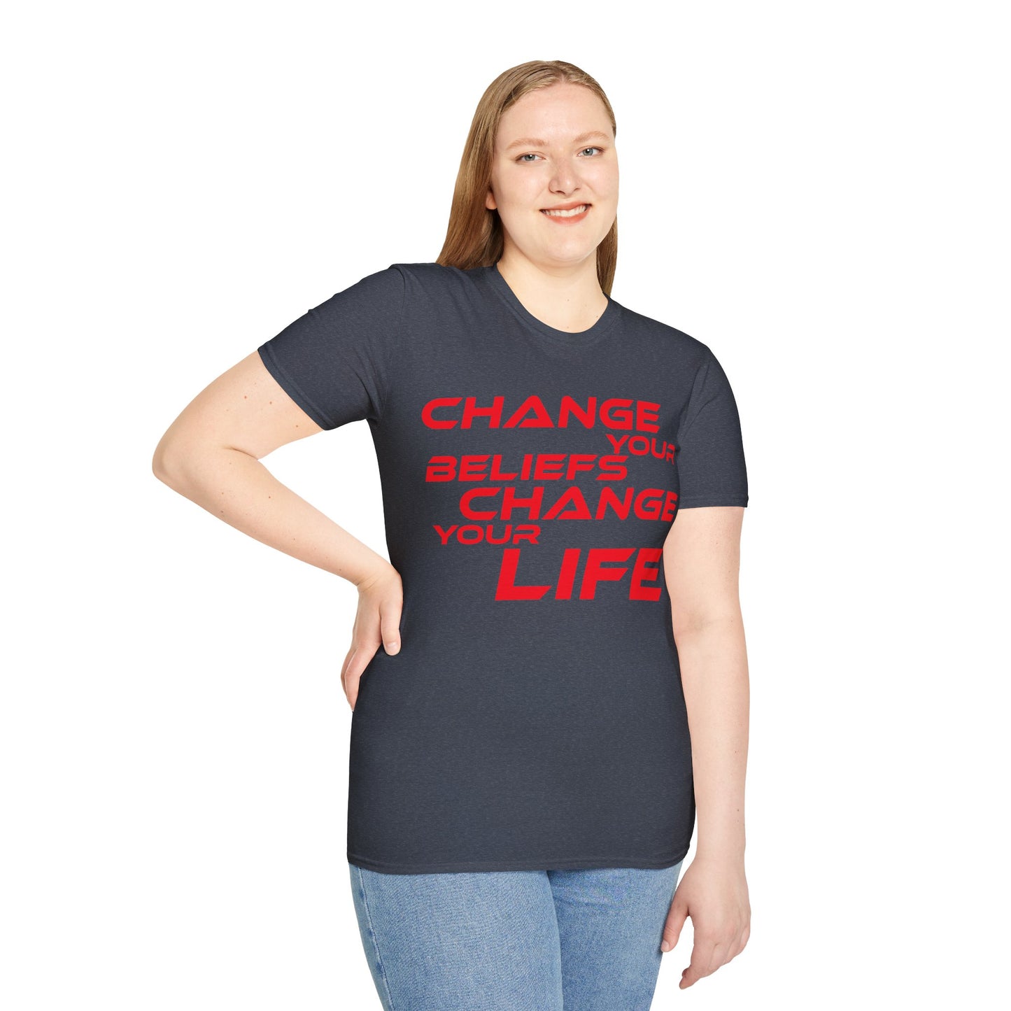 Change Your Beliefs, Change Your Life - Motivational Unisex Softstyle T-Shirt - 'Change Your Beliefs, Change Your Life'