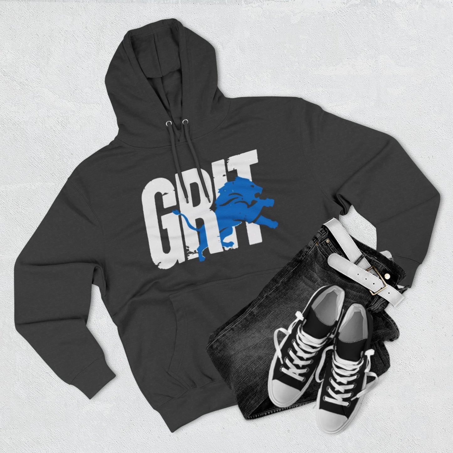 Grit & Soberpreneur w/Lion -  Fleece Hoodie - Motivational Black Sweatshirt