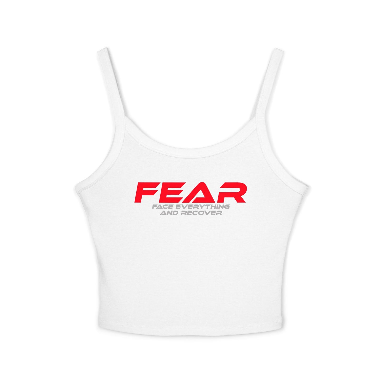 FEAR - Women's Spaghetti Strap Tank Top - Motivational Grey Crop Top