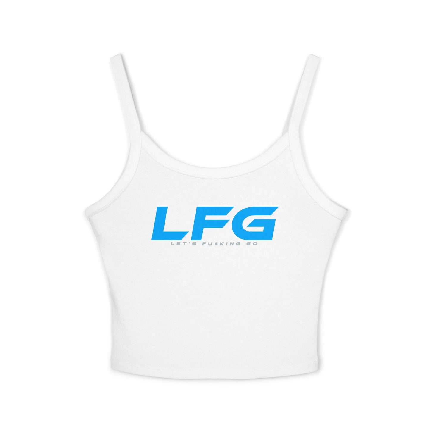 LFG (BLUE Font) - Women's Spaghetti Strap Tank Top - LFG Motivational Grey Crop Top