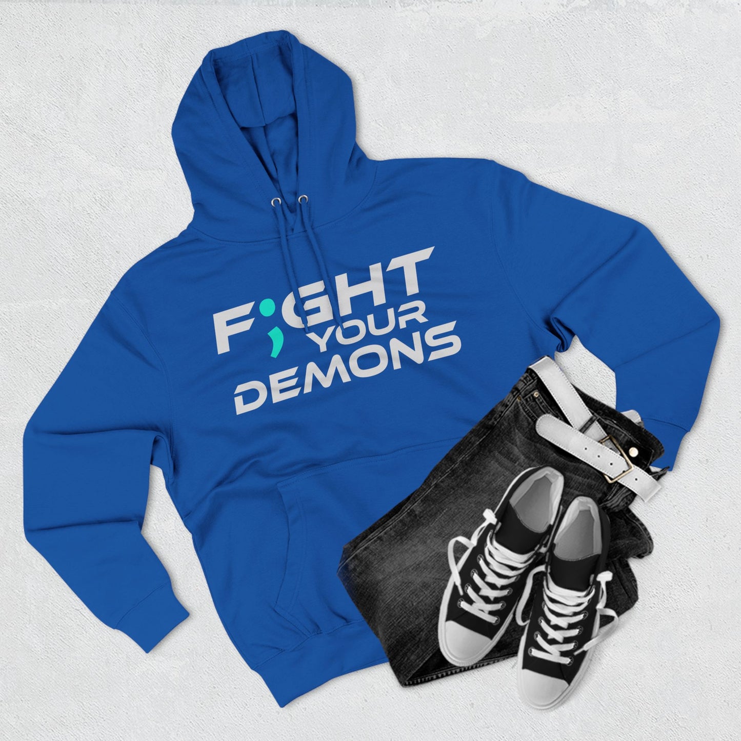 F;ght Your Demons (WHITE) - Three-Panel Fleece Hoodie