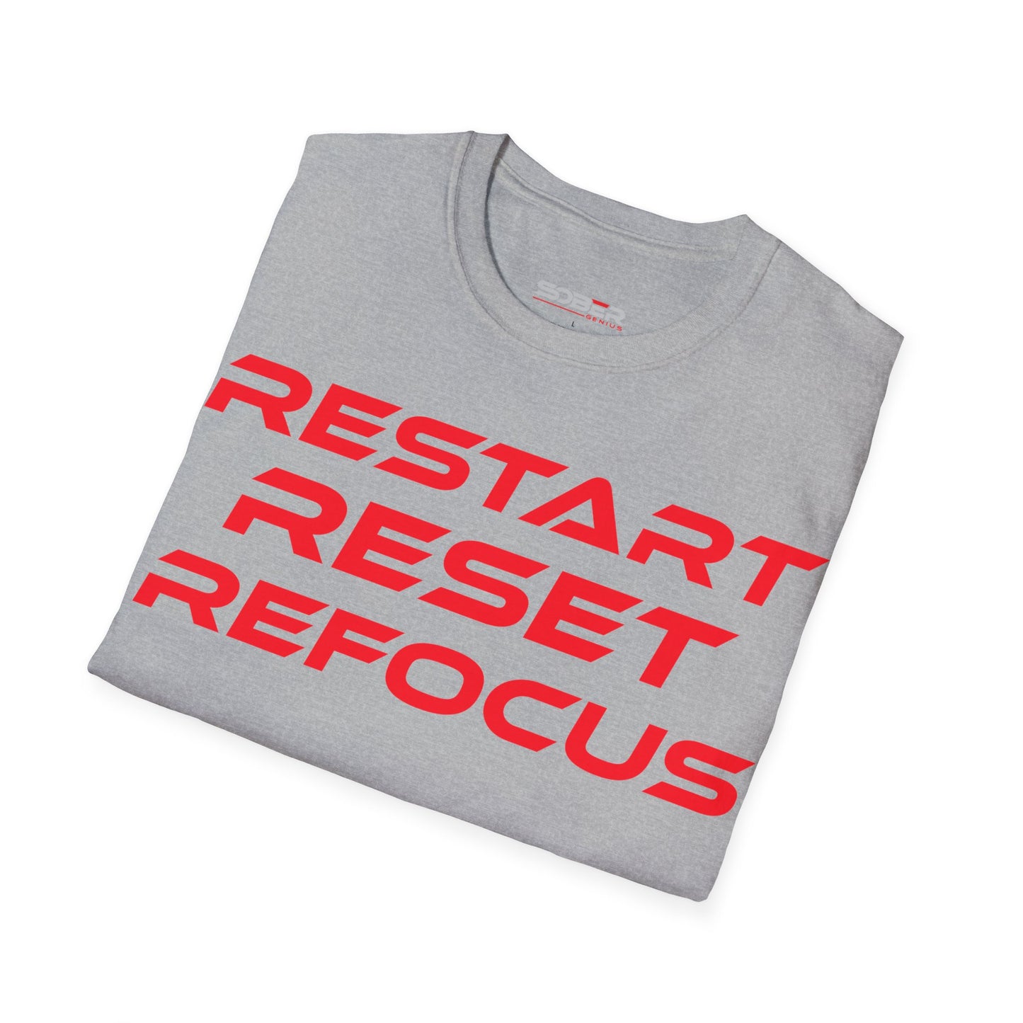 Restart, Reset, Refocus - Motivational Unisex Softstyle T-Shirt - 'Restart, Reset, Refocus' - Perfect for Self-Care and Mindfulness