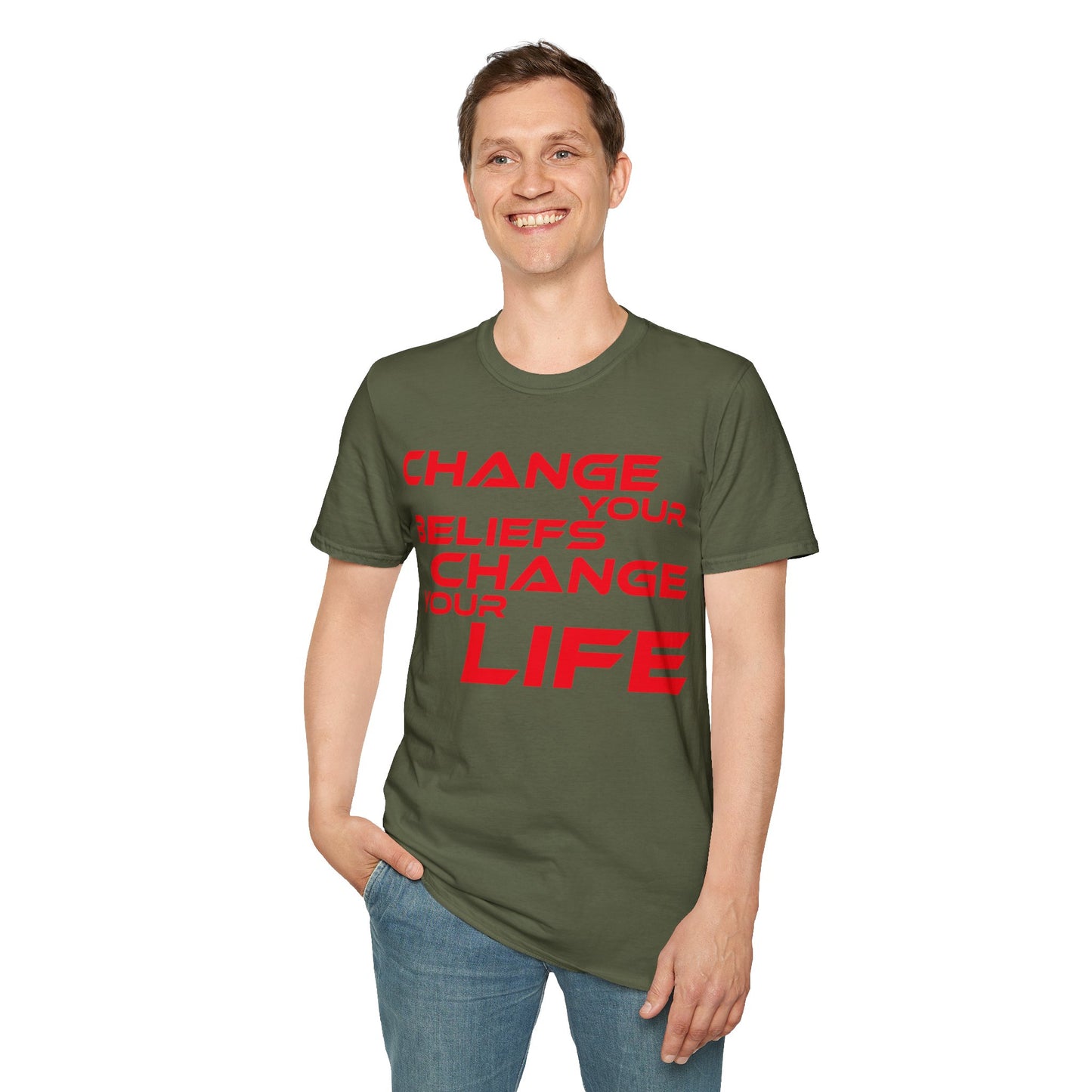 Change Your Beliefs, Change Your Life - Motivational Unisex Softstyle T-Shirt - 'Change Your Beliefs, Change Your Life'