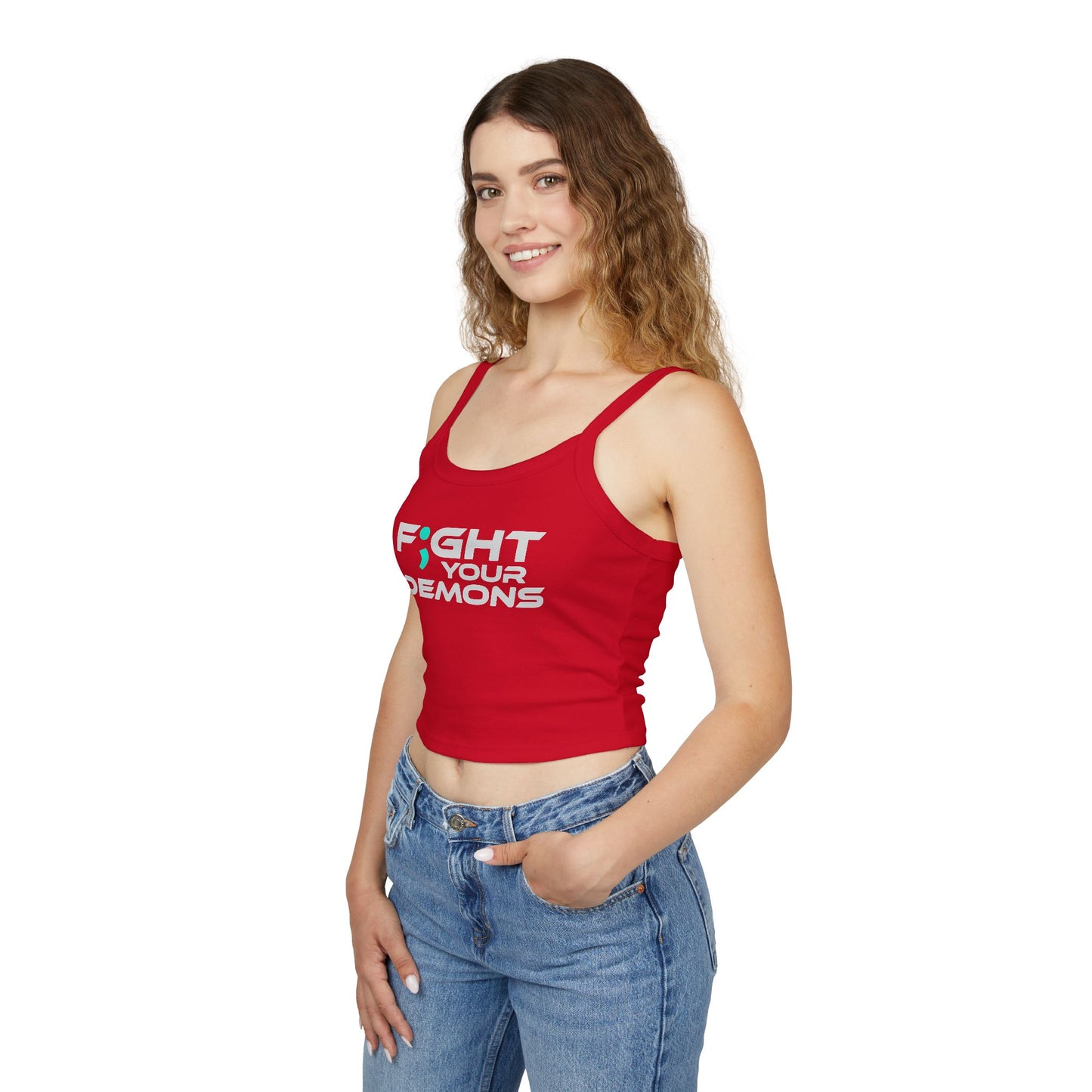 F;ght Your Demons (GREY Font) - Women’s Spaghetti Strap Tank Top - Motivational Apparel