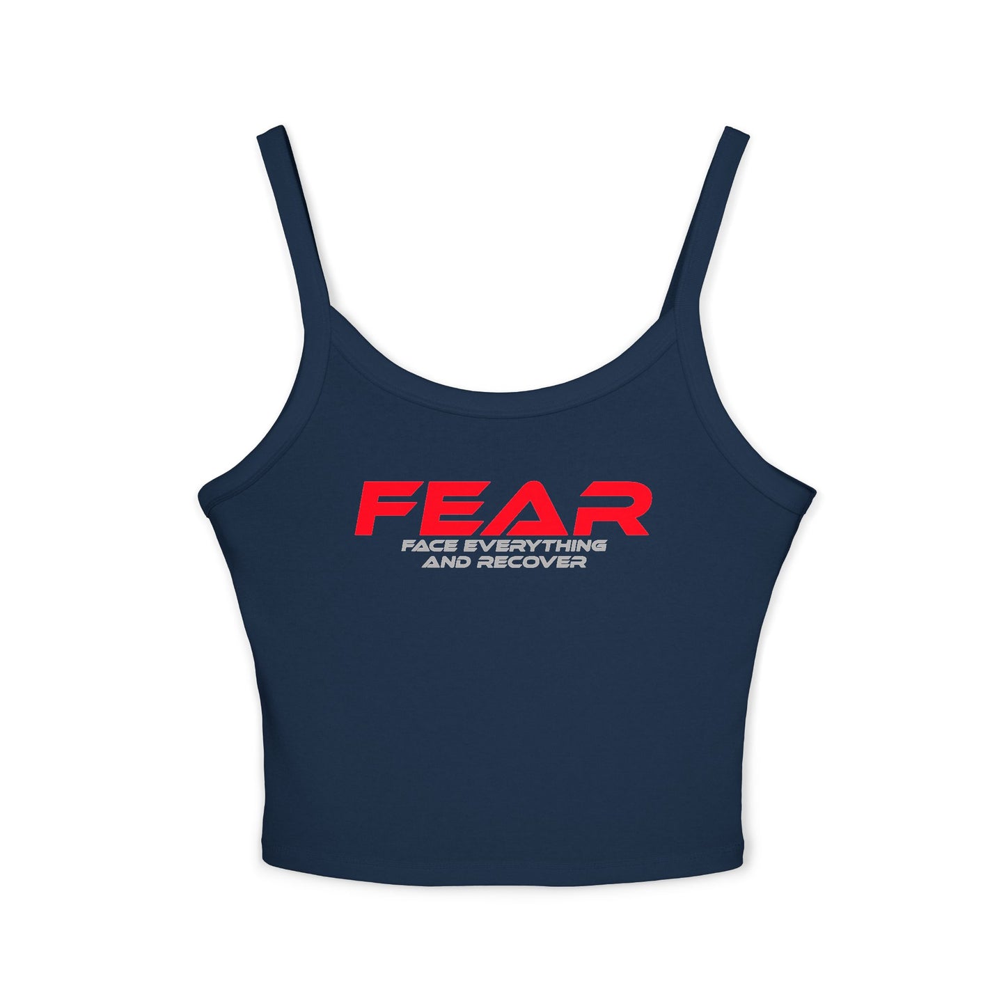 FEAR - Women's Spaghetti Strap Tank Top - Motivational Grey Crop Top